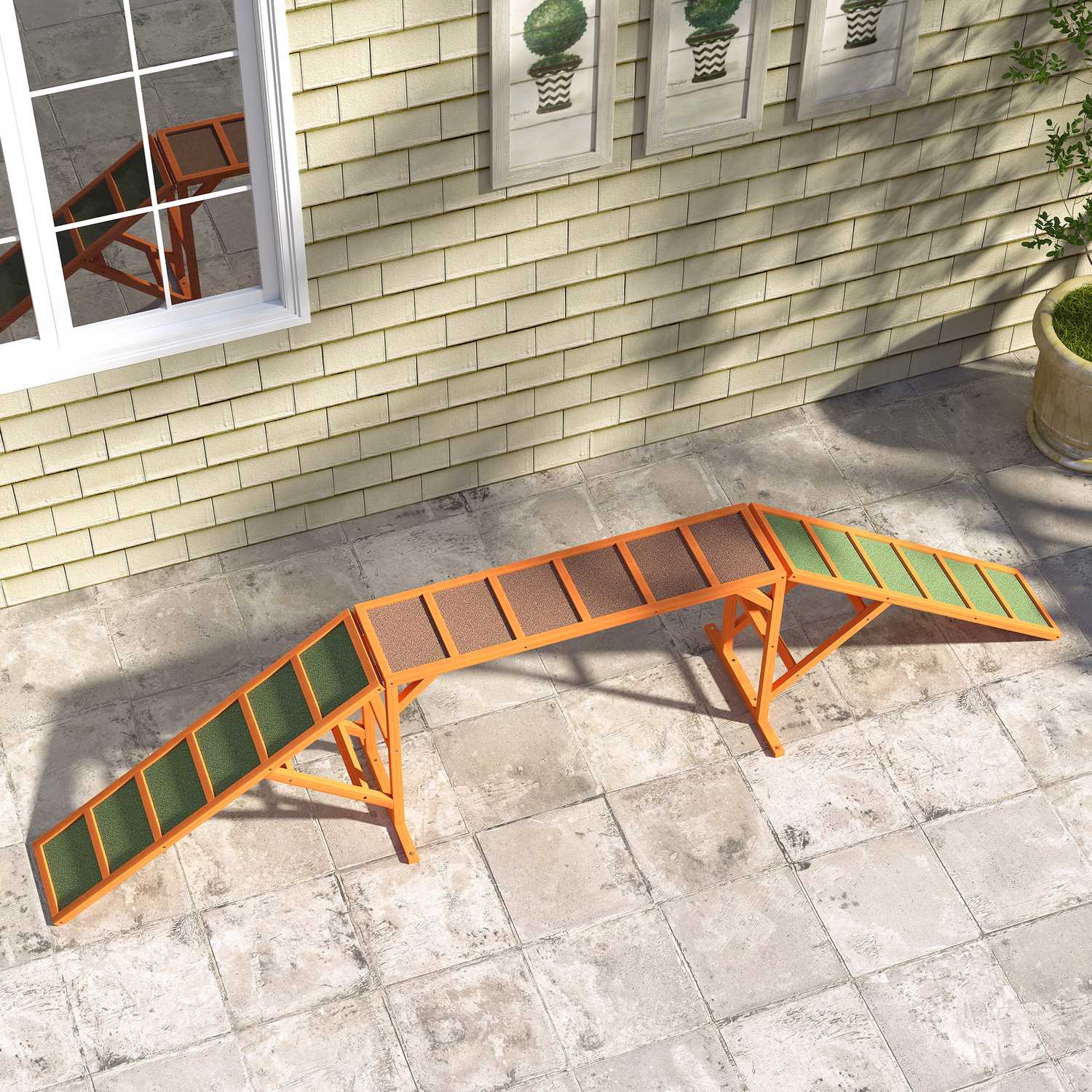 Dog Agility Bridge med Safety Bar, Halkfri, 325 cm, Orange