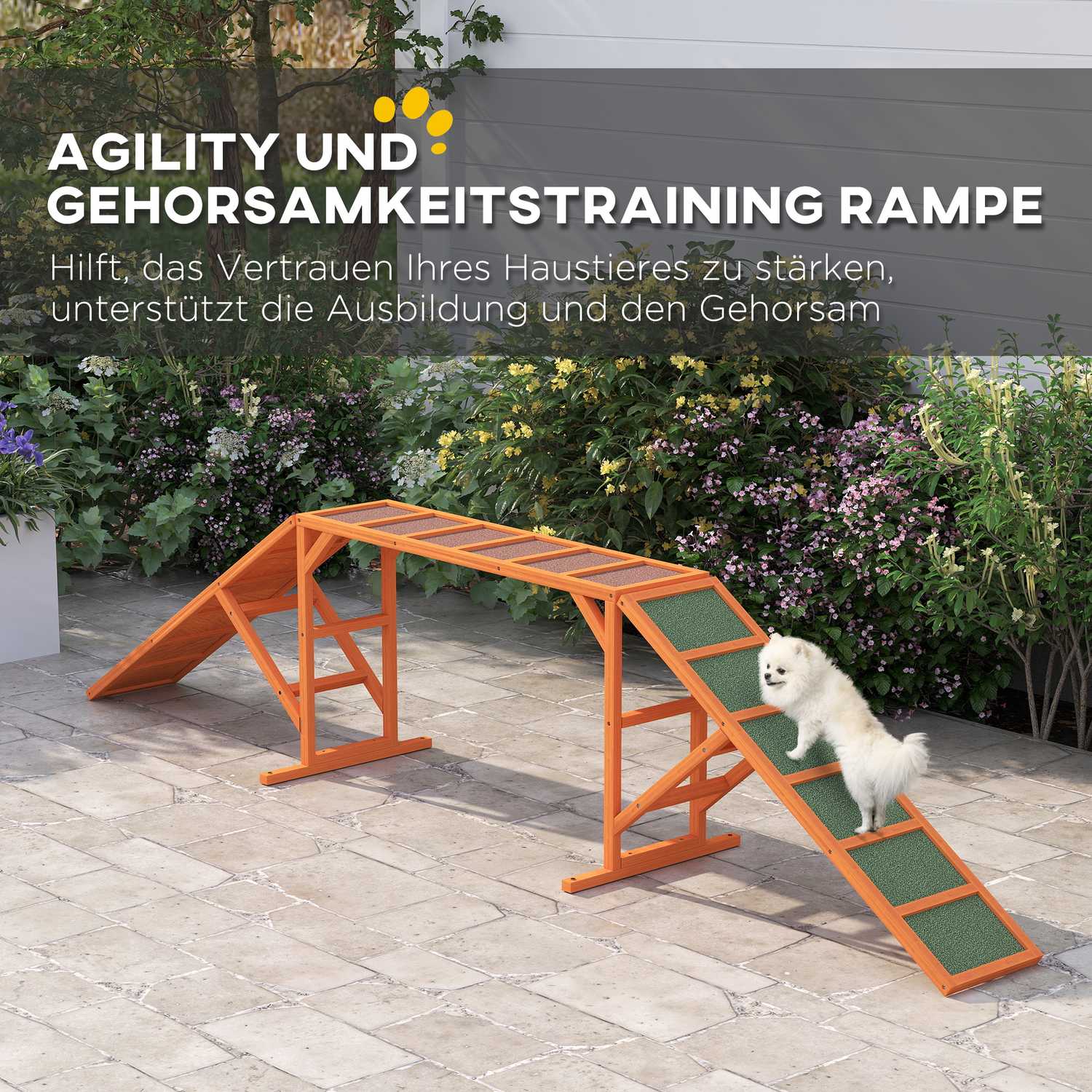 Dog Agility Bridge med Safety Bar, Halkfri, 325 cm, Orange