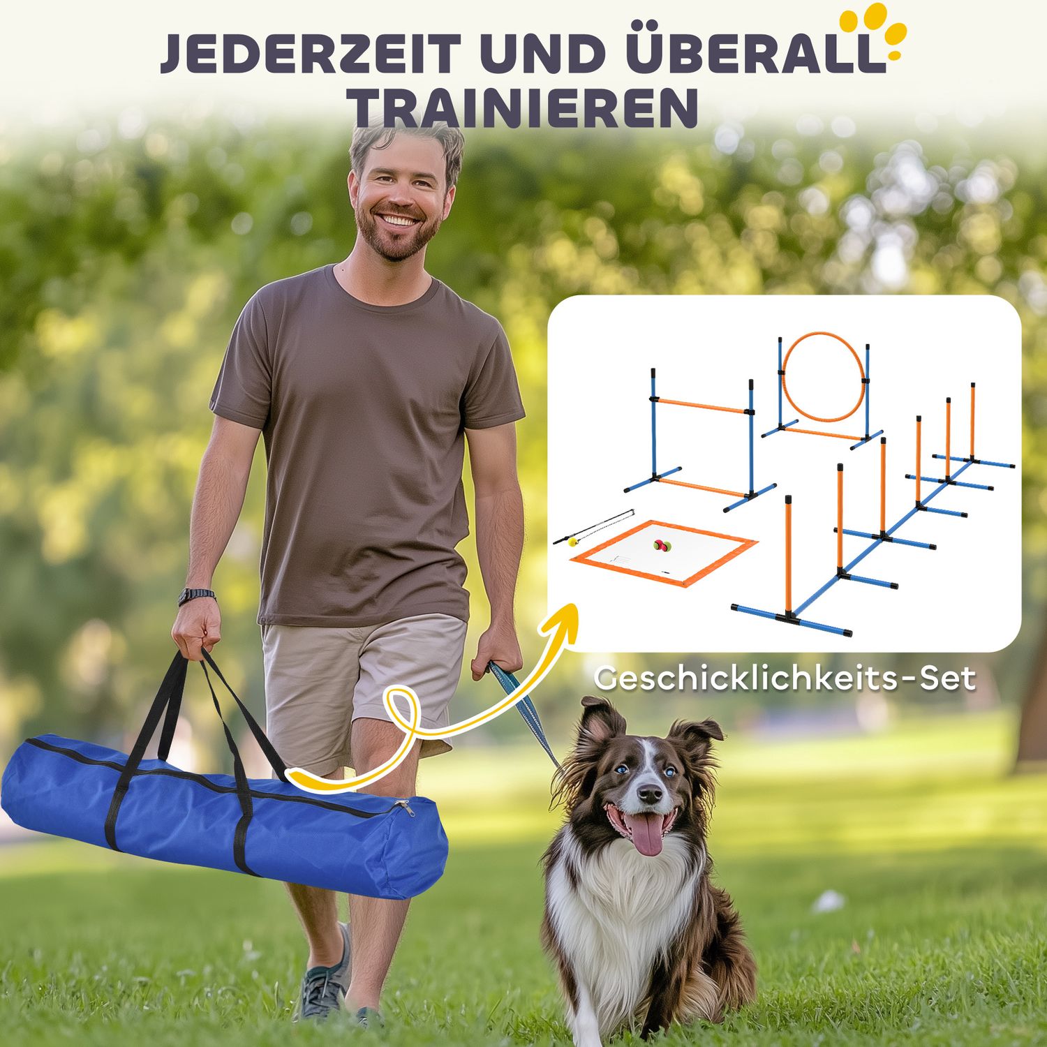 Dog Agility Set, justerbara häckar & slalomstavar, 9 delar