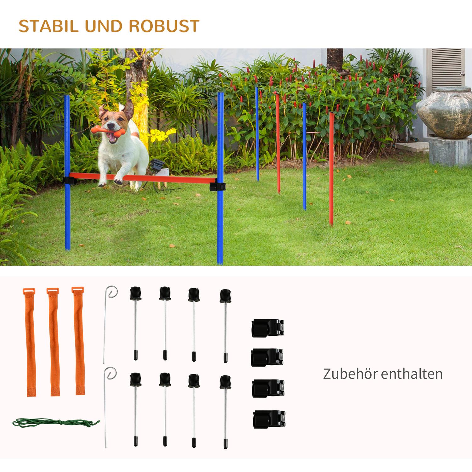 Dog Agility Exercise Set, 3-i-1 träningssats, blå/röd