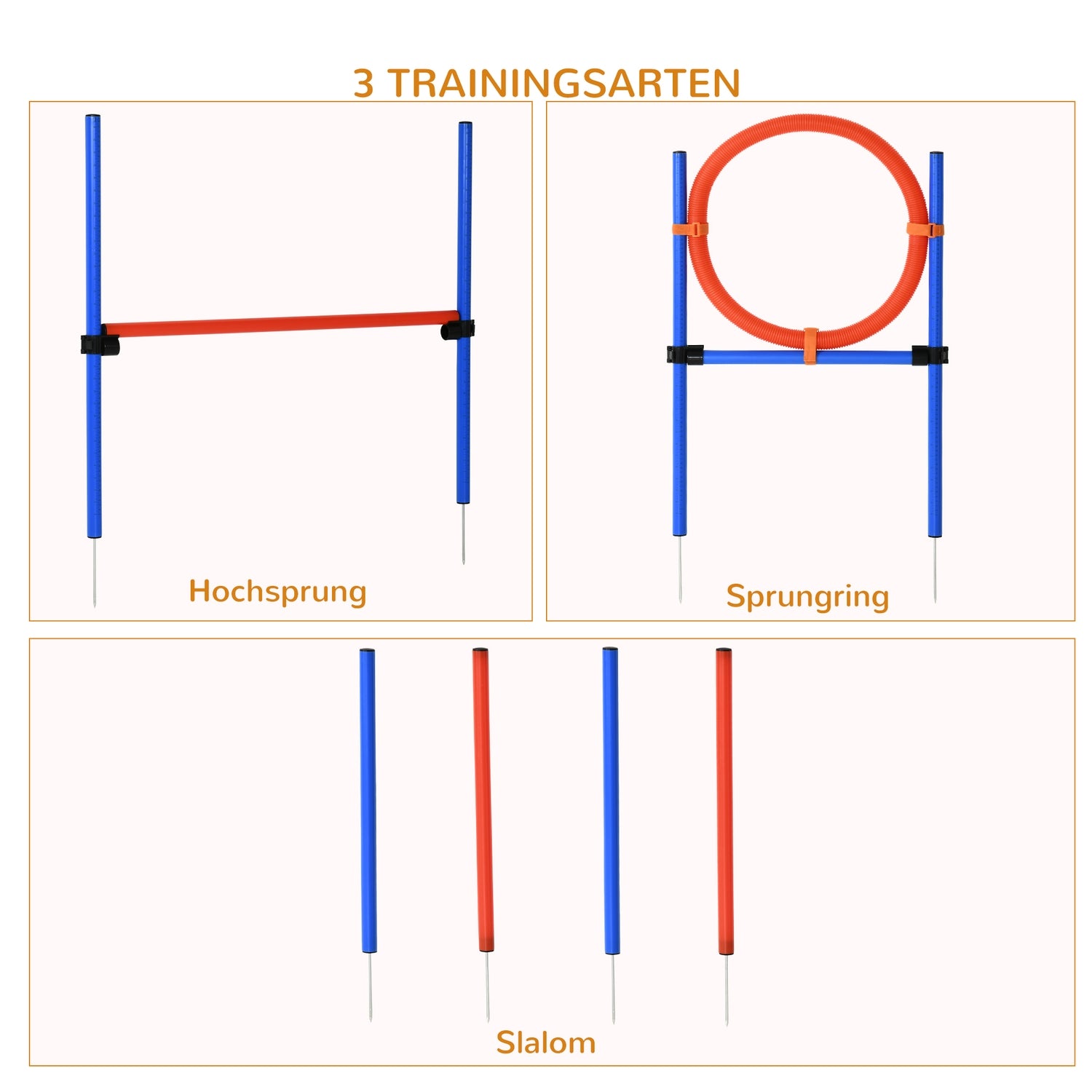 Dog Agility Exercise Set, 3-i-1 träningssats, blå/röd