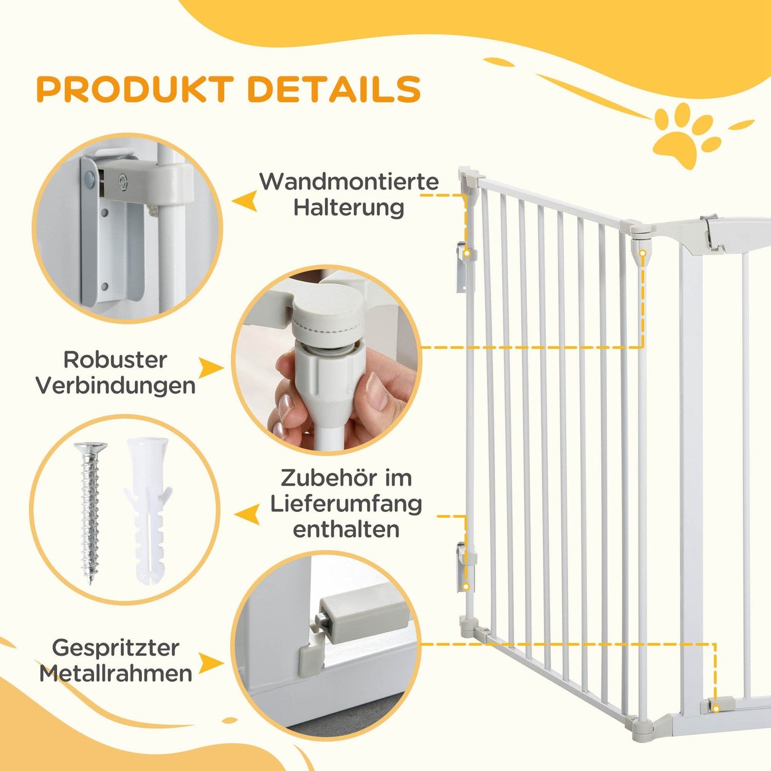 Dog Barrier Gate – Metall & Plast, 180x74,5 cm, Vit