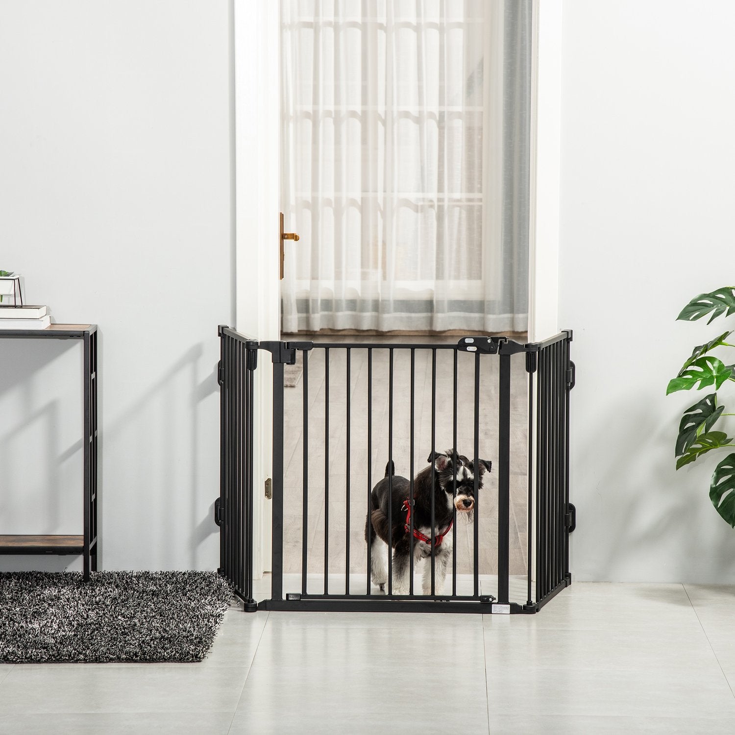 Justerbar hundbarriär med automatisk dörr, vikbara 3 paneler
