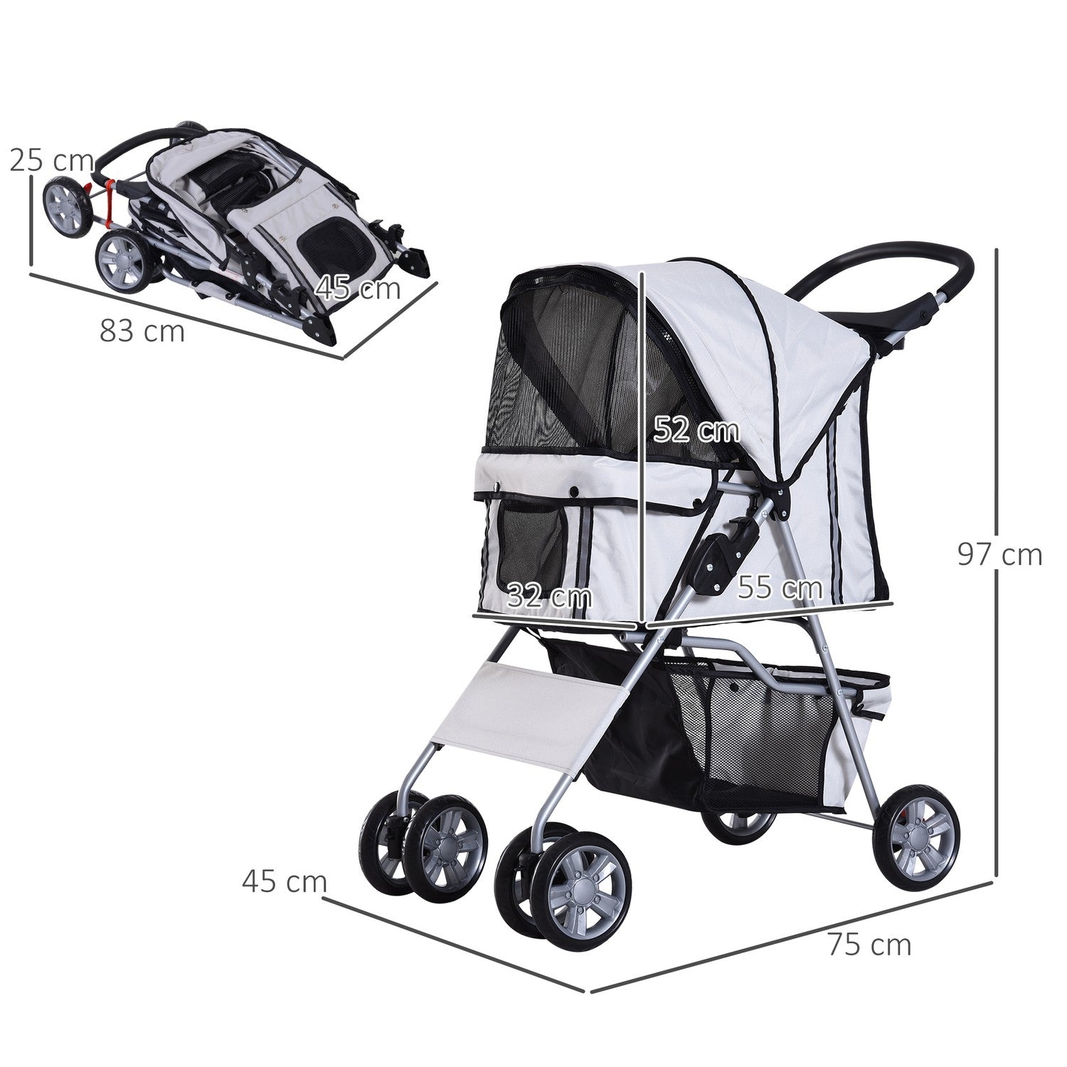 Dog Buggy Silver – Lätt, hopfällbar, husdjursvagn