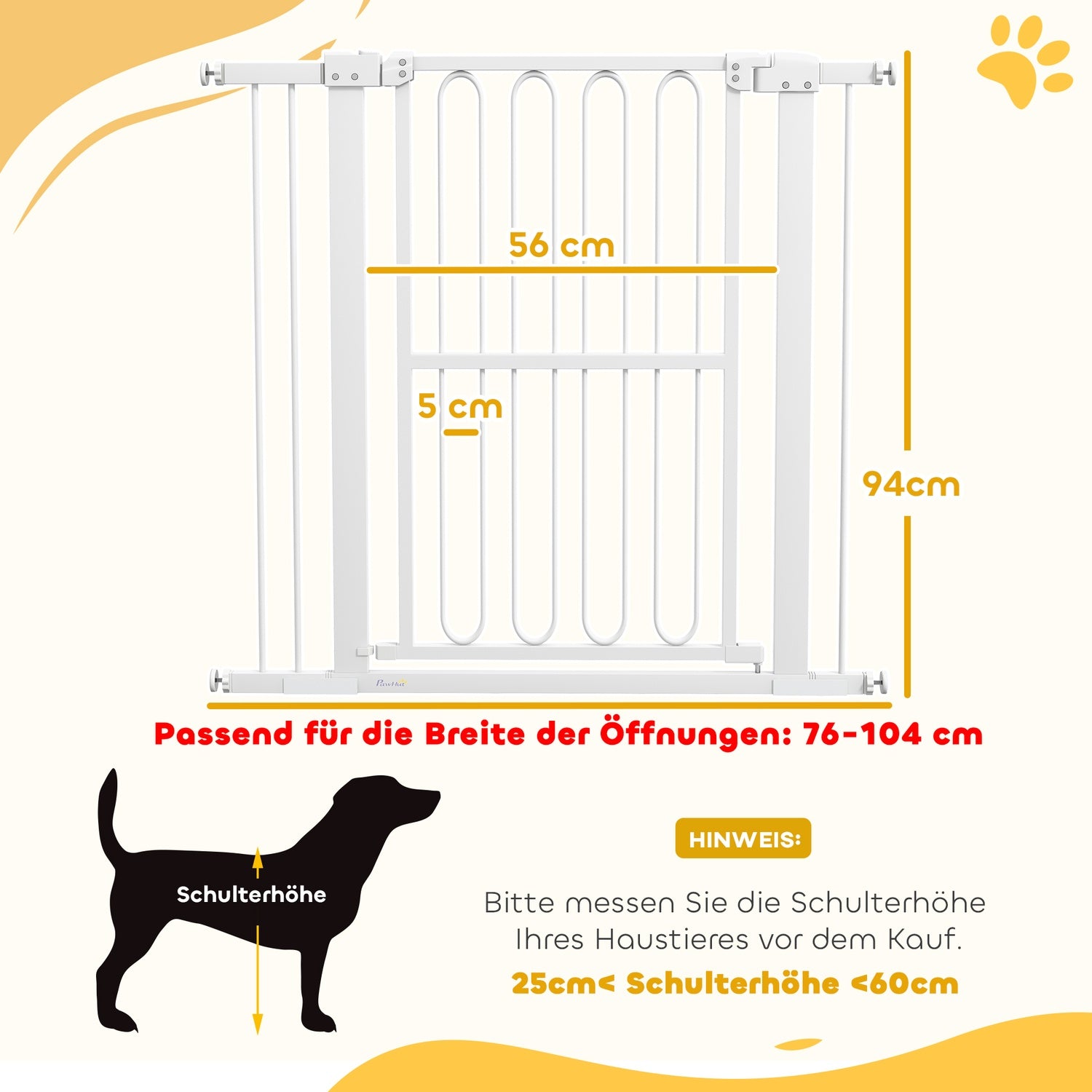 Dog Door Gate, 76-104 cm, No-Drill, Låsbar, Stål