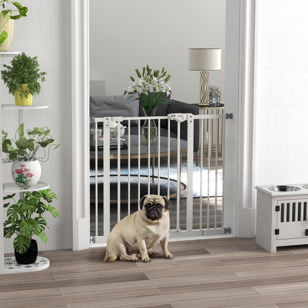 Sikkerhetsgrind for hund – utvidbar metall, uten boring, 74-94 cm