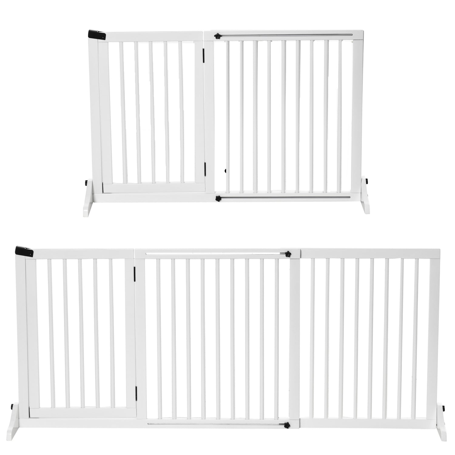 Dog Safety Gate – Fristående trä med lättåtkomlig dörr, vit