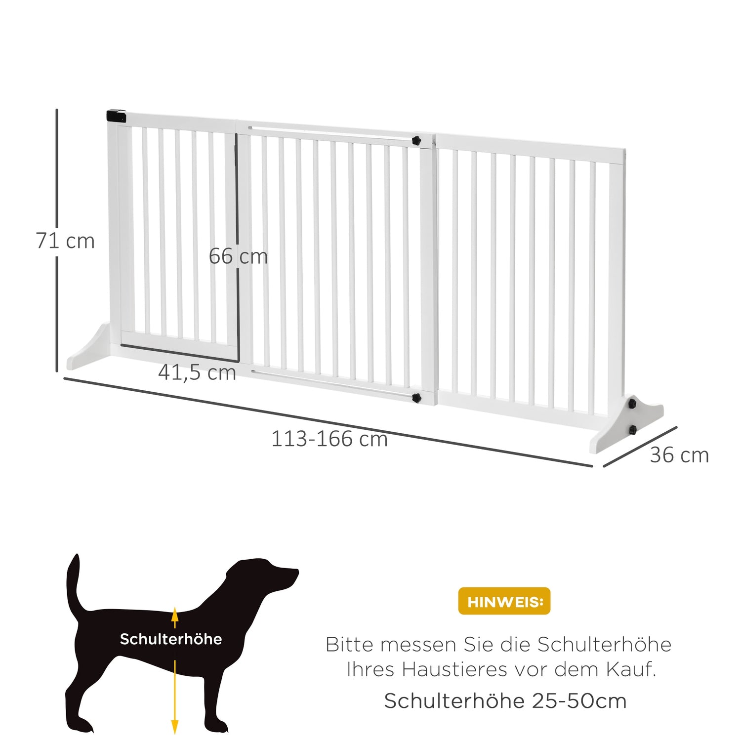 Dog Safety Gate – Fristående trä med lättåtkomlig dörr, vit