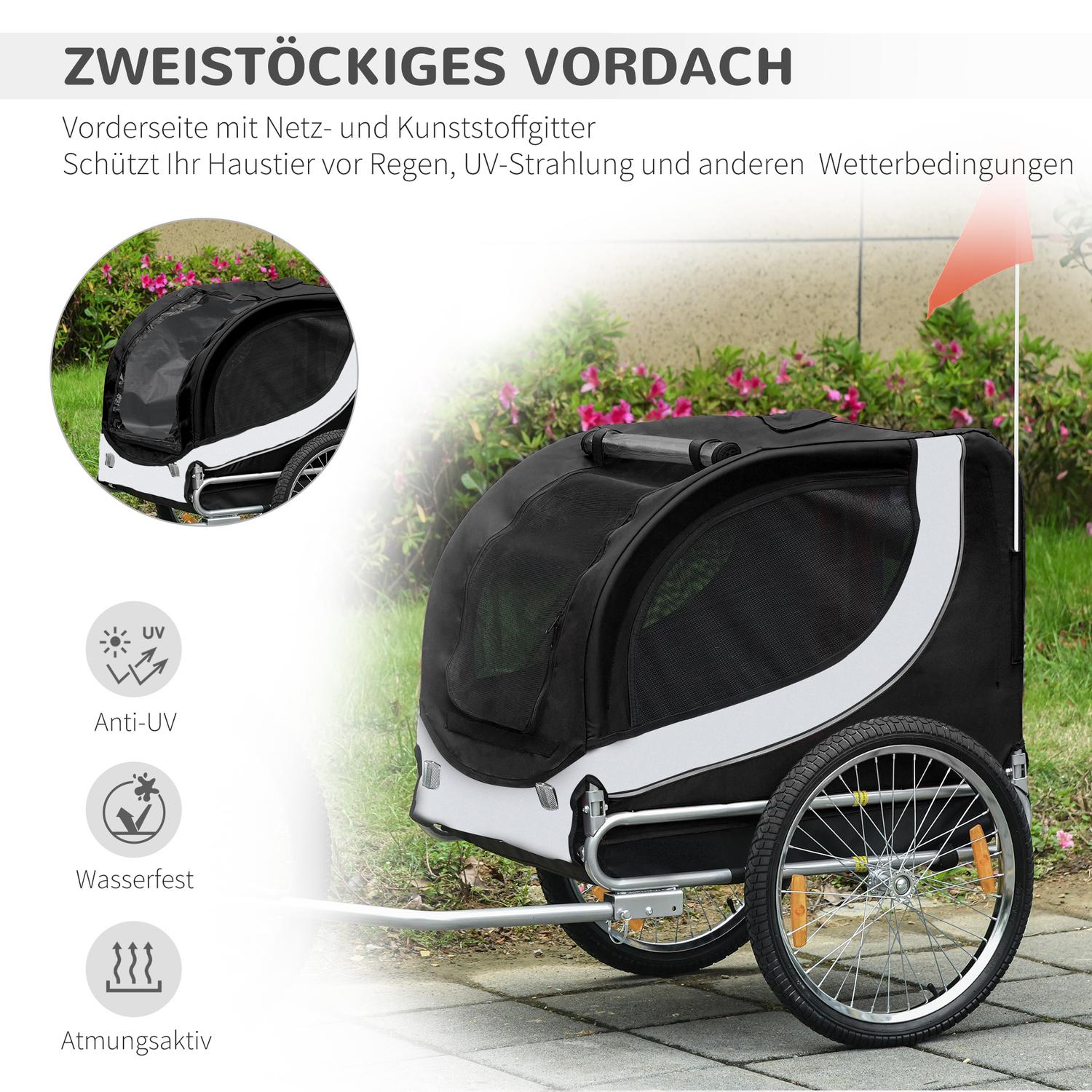 Hundcykelvagn, Vit & Svart, 130x73x90 cm