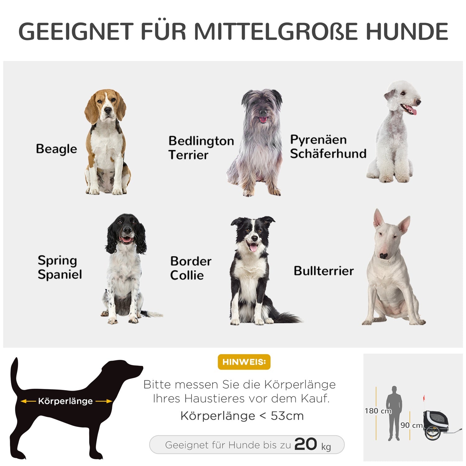 Hundcykelvagn, Vit & Svart, 130x73x90 cm