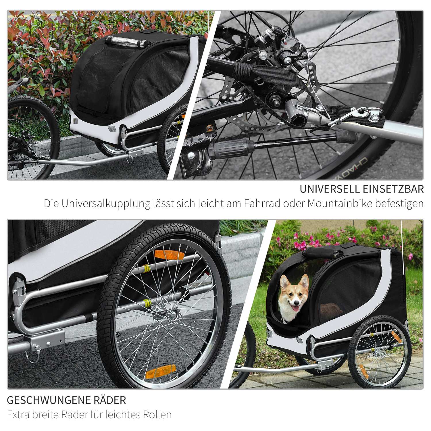 Hundcykelvagn, Vit & Svart, 130x73x90 cm