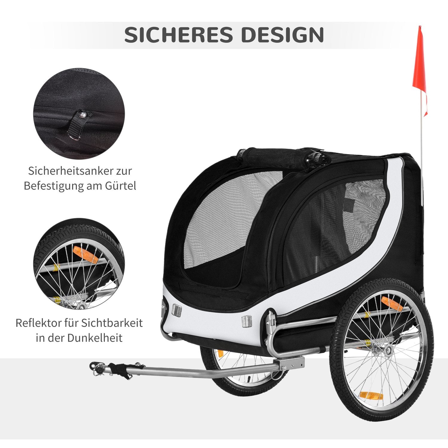 Hundcykelvagn, Vit & Svart, 130x73x90 cm