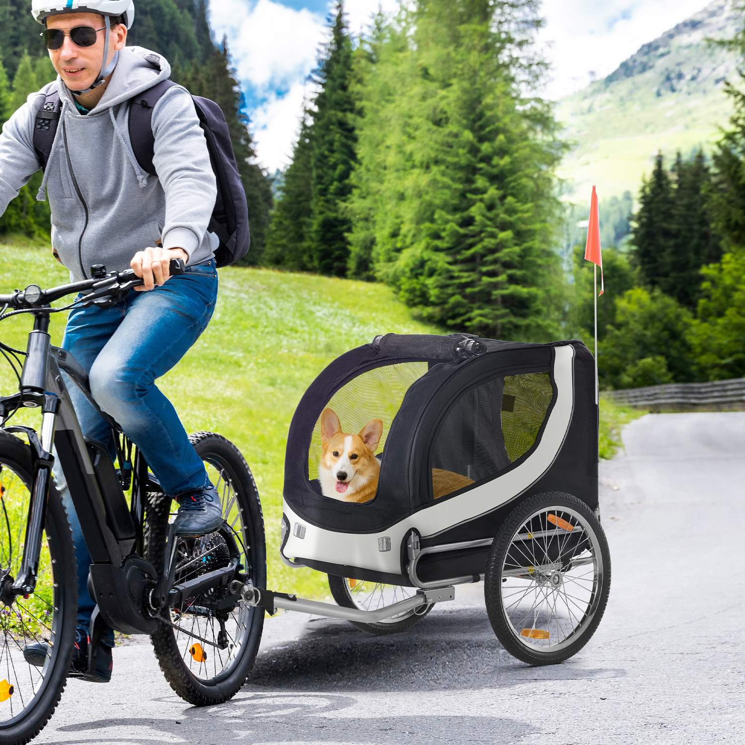 Hundcykelvagn, Vit & Svart, 130x73x90 cm