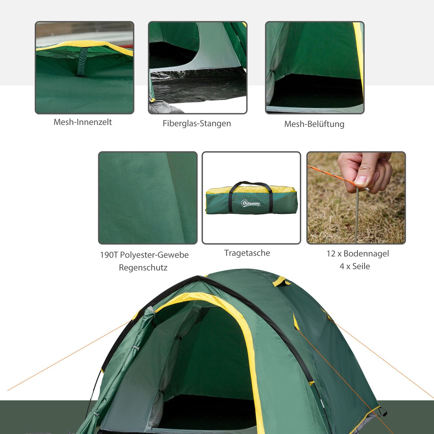 Dome campingtält för 2-3 personer, lätt, väderbeständig