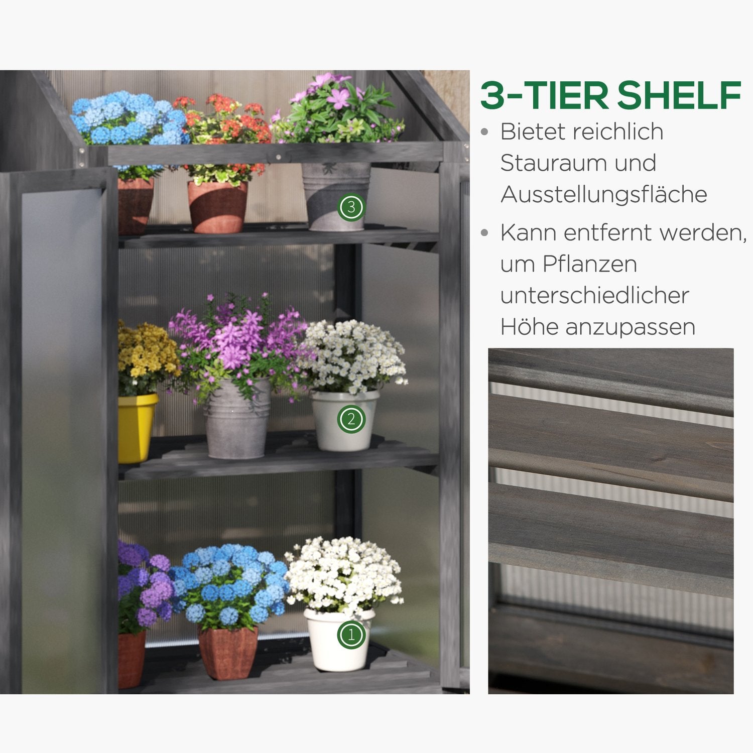 Drivhus med kall ram, 3 hyllor, vintersäker