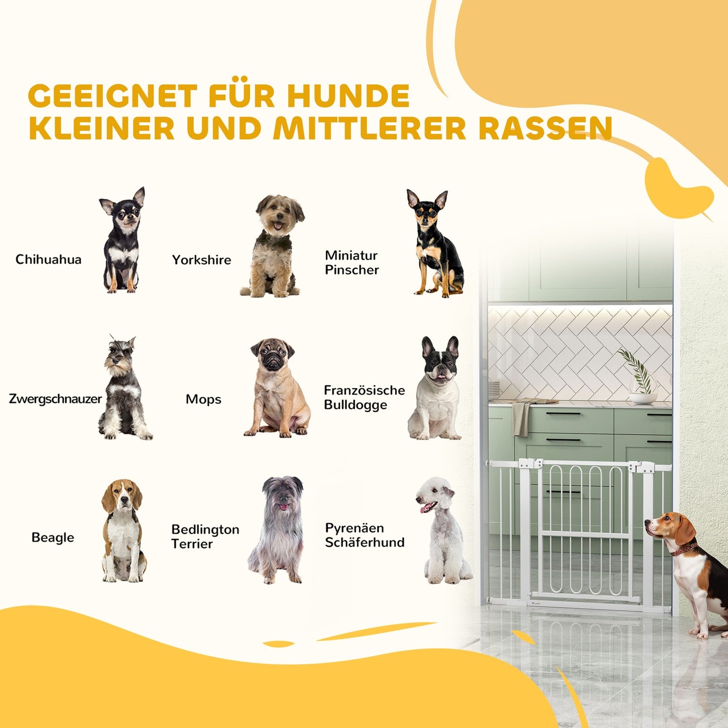 White Steel Dog Gate – No-Drill, Låsbar, 76-104 cm