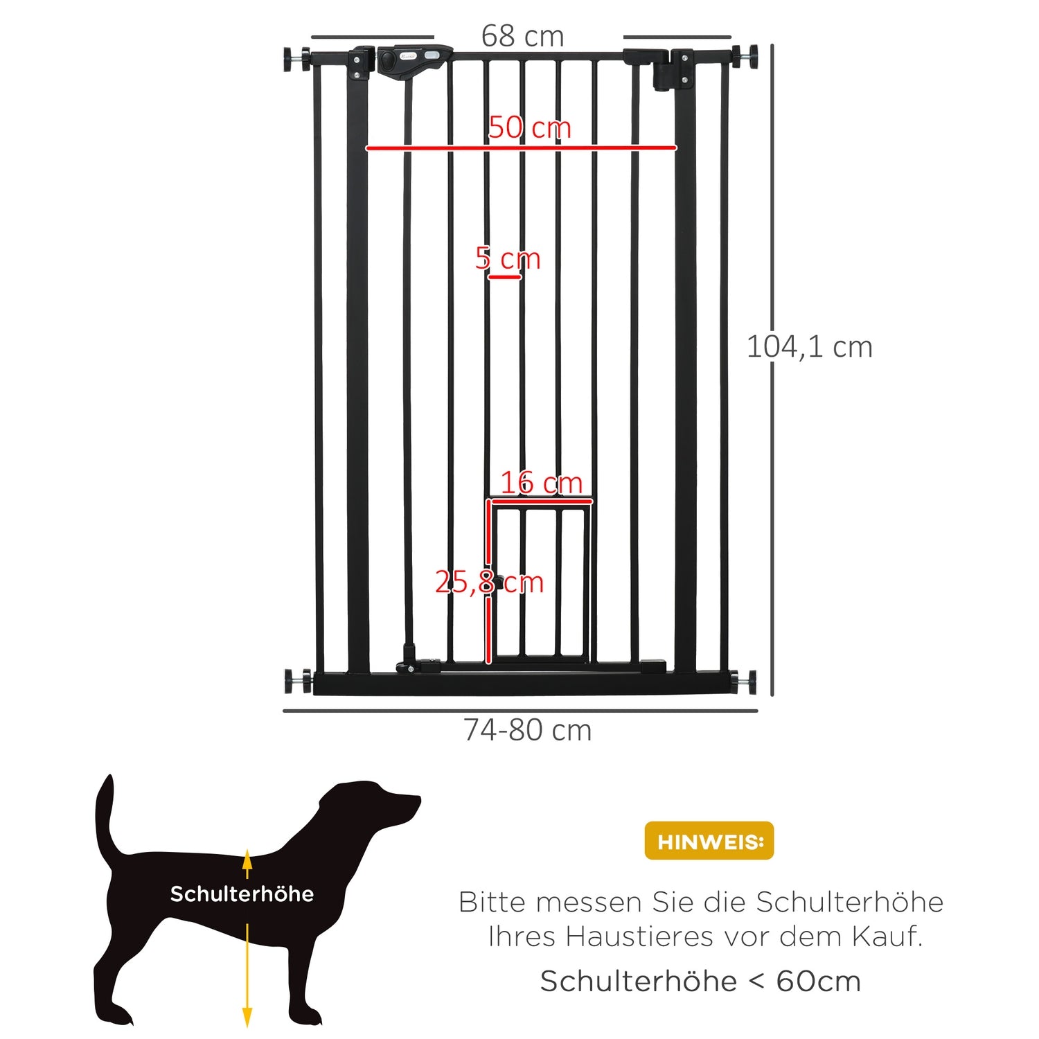 Justerbar hundgrind med autolås | 74-80x104cm, No-Drill, Svart