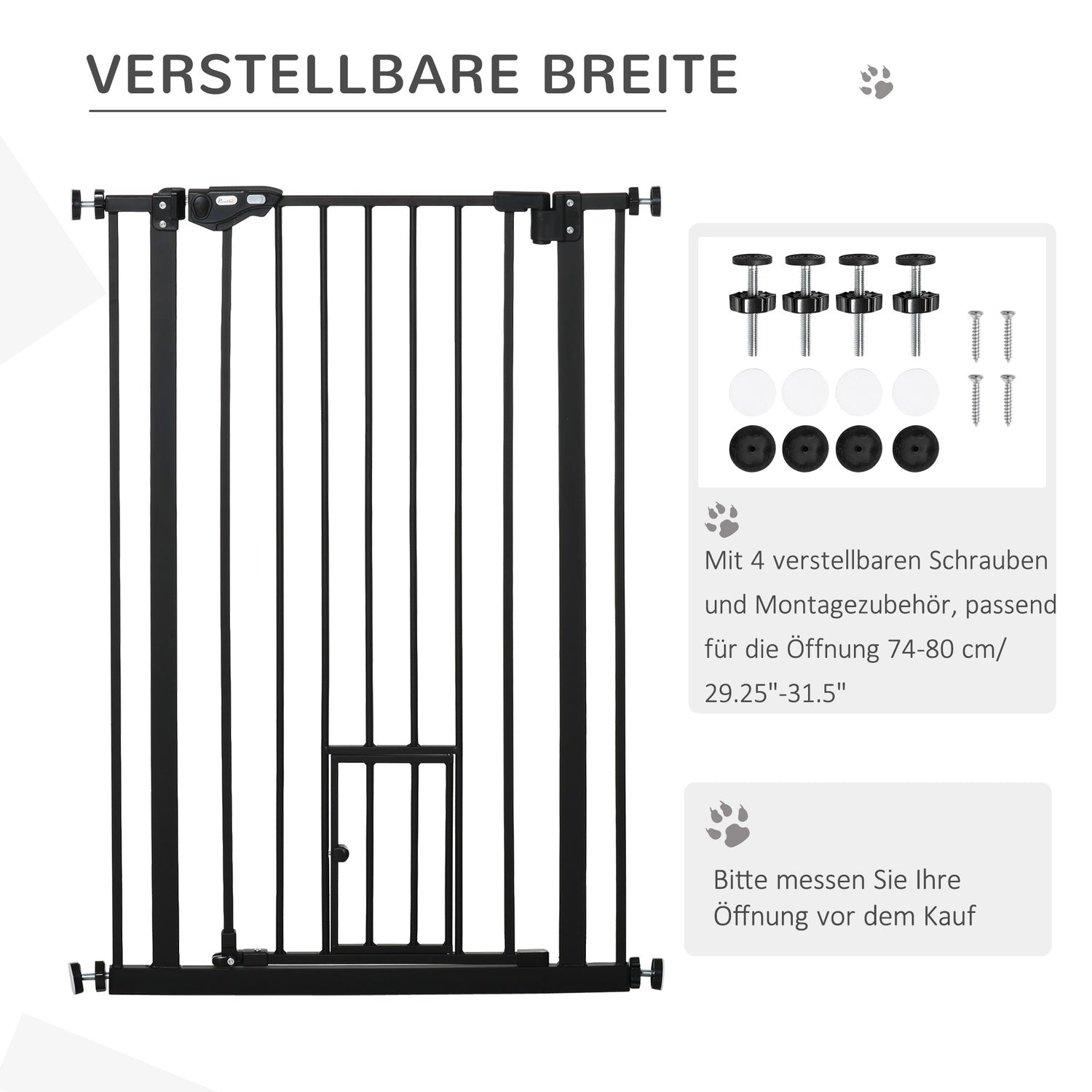 Justerbar hundgrind med autolås | 74-80x104cm, No-Drill, Svart