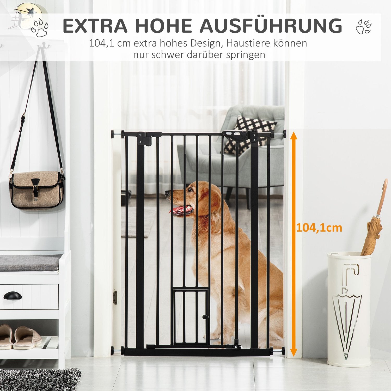 Justerbar hundgrind med autolås | 74-80x104cm, No-Drill, Svart