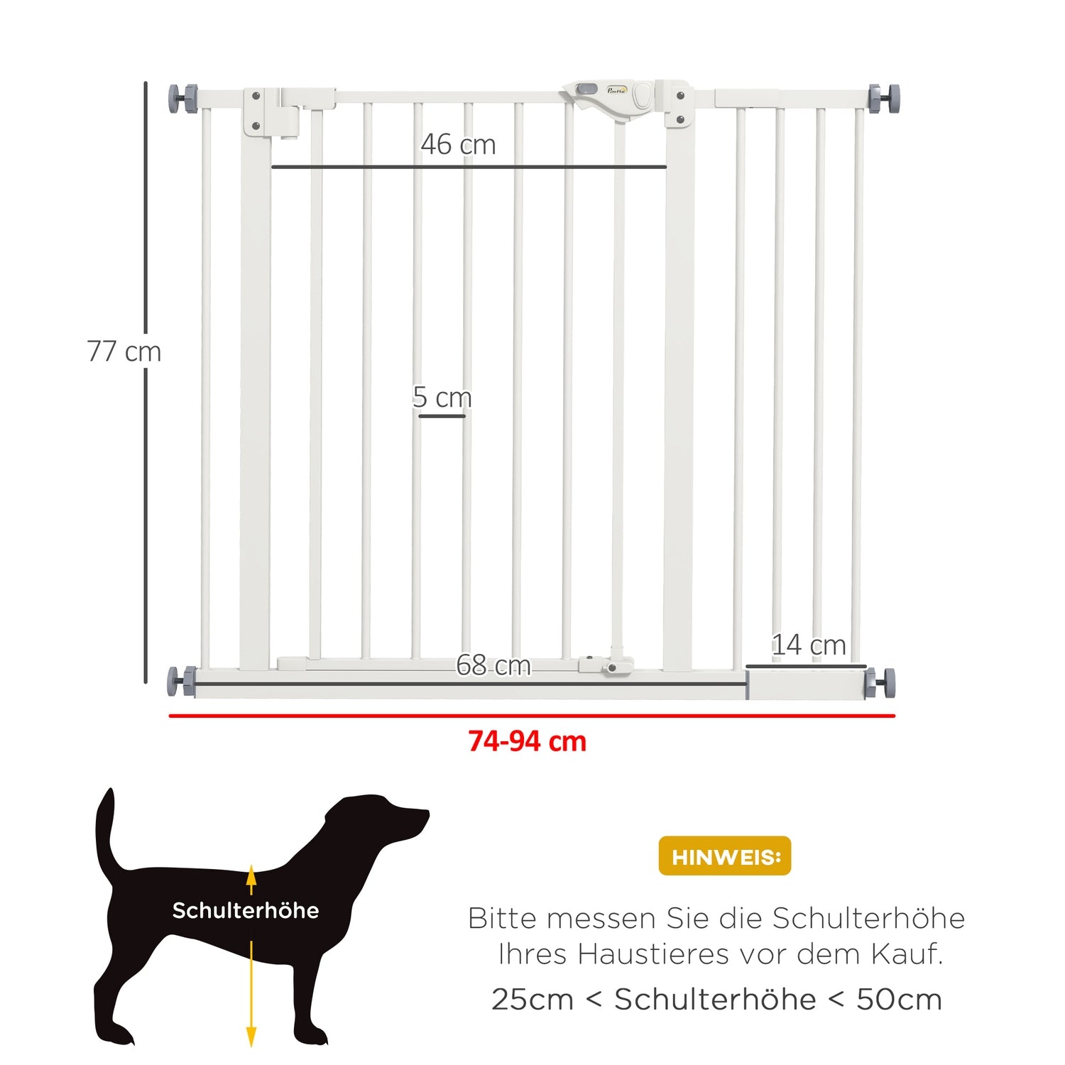 Dog Safety Gate – Expanderbar metall, No-Drill, 74-94 cm