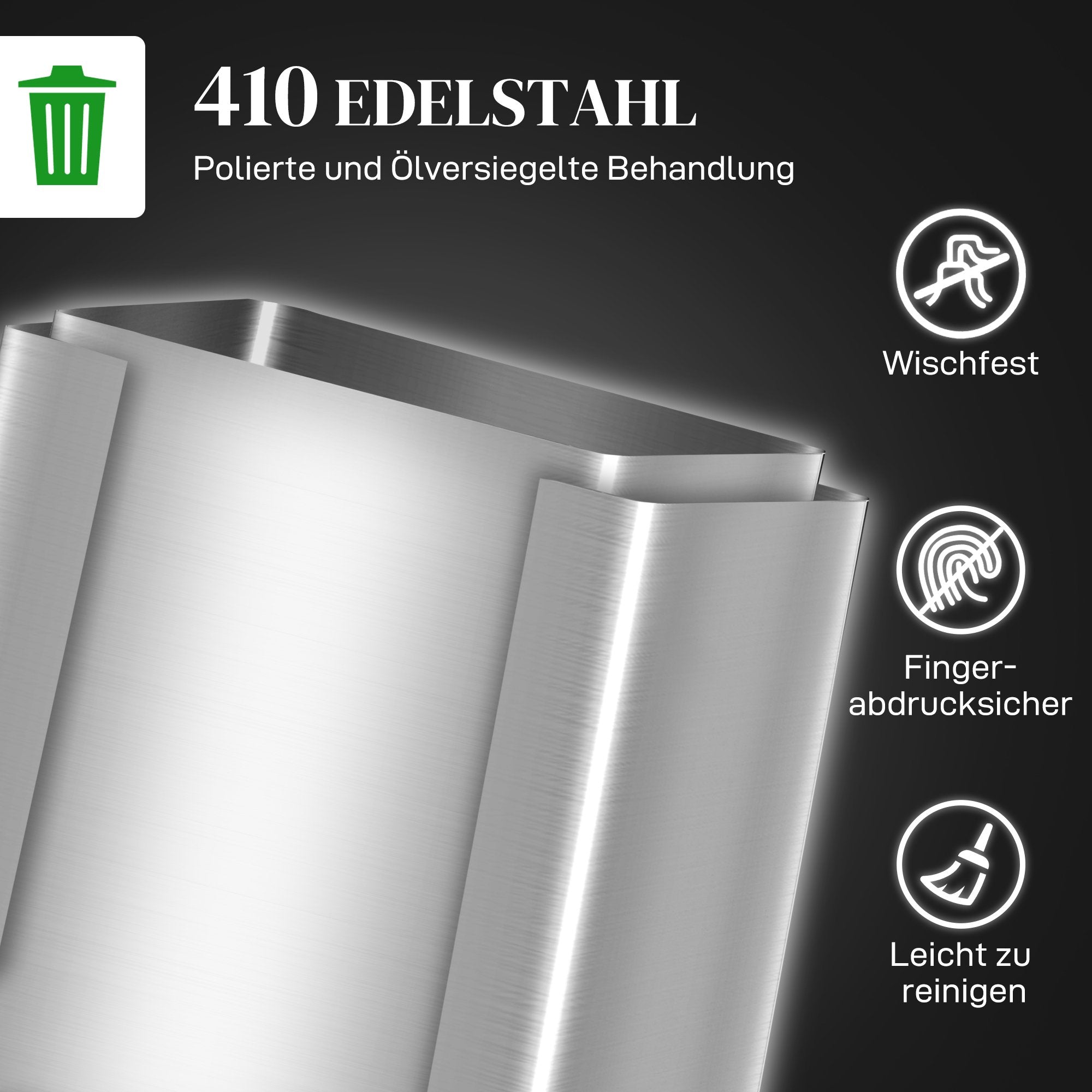 Dubbelfackspapperskorg, 40 l, mjukstängande, rostfritt stål