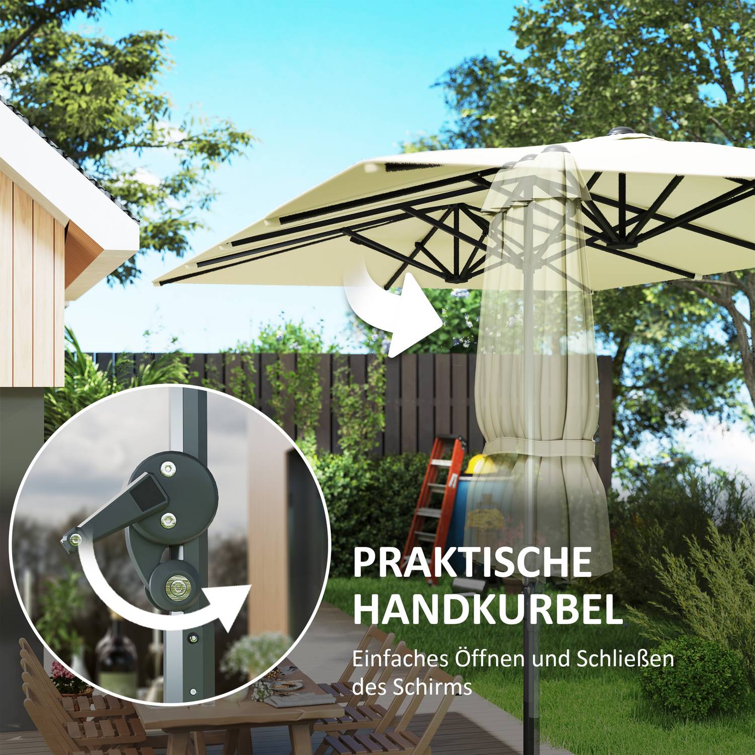 Dubbelparasoll, vindtät UV50+ 451x264cm, Krämvit