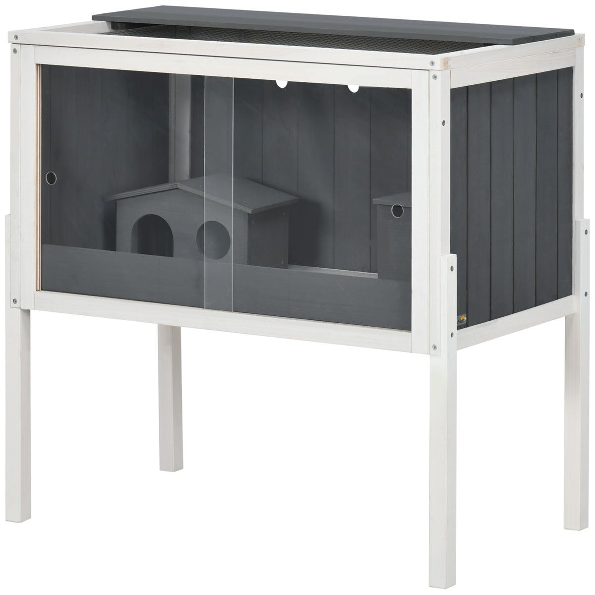 Dverghamsterbur i tre med hytter og tilbehør, 82cm