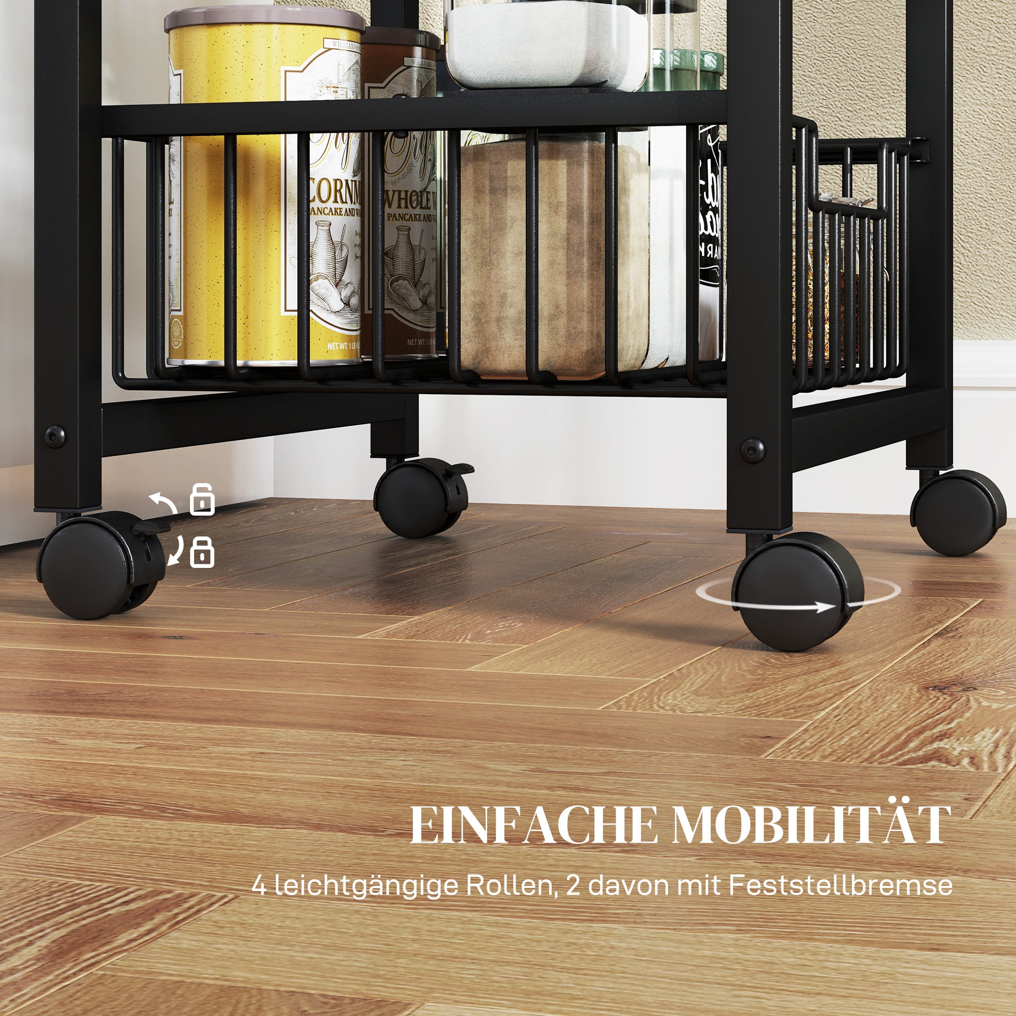 Ek köksvagn med stålkorgar & bänkskiva