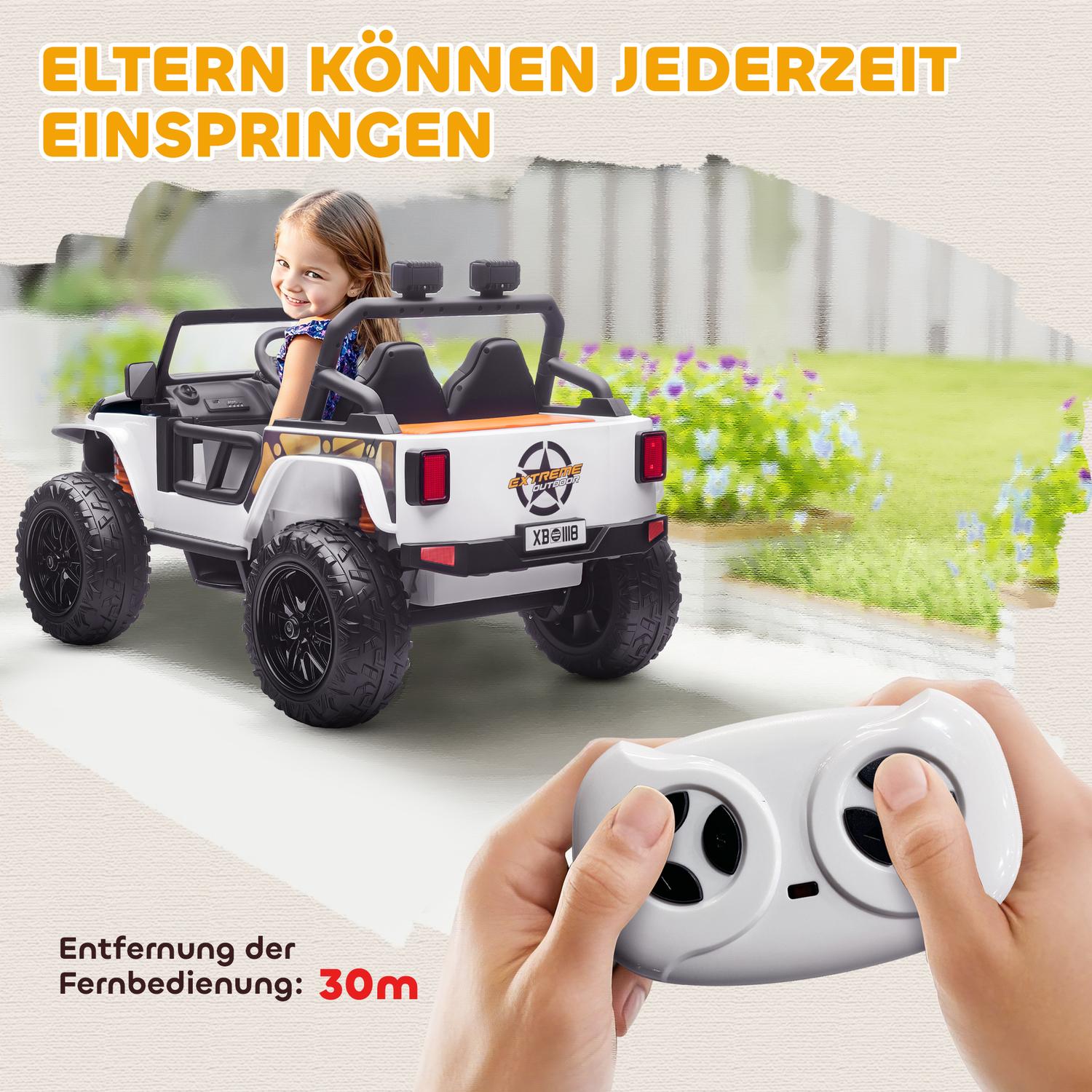 Elbil för barn, 12V-batteri, fjärrkontroll, vit