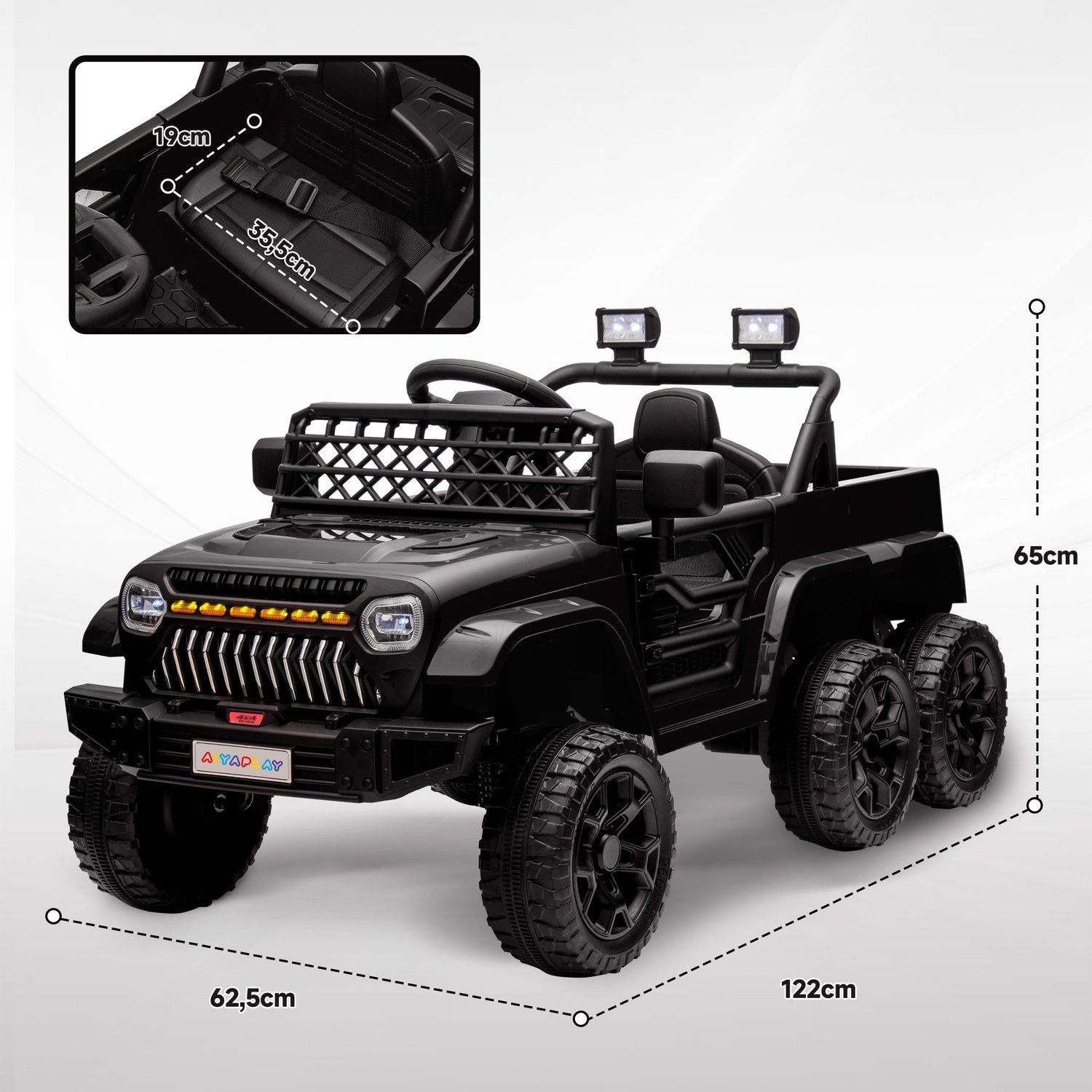 Barns 12V Elbil, Fjärrkontroll, LED-lampor, Svart