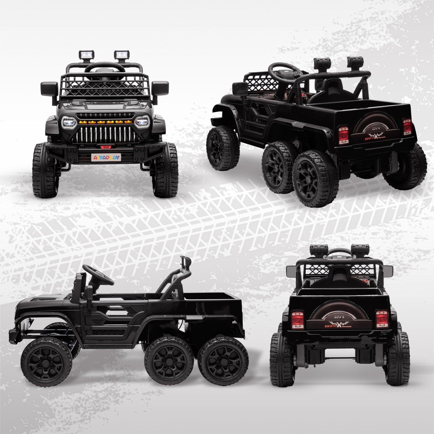Barns 12V Elbil, Fjärrkontroll, LED-lampor, Svart