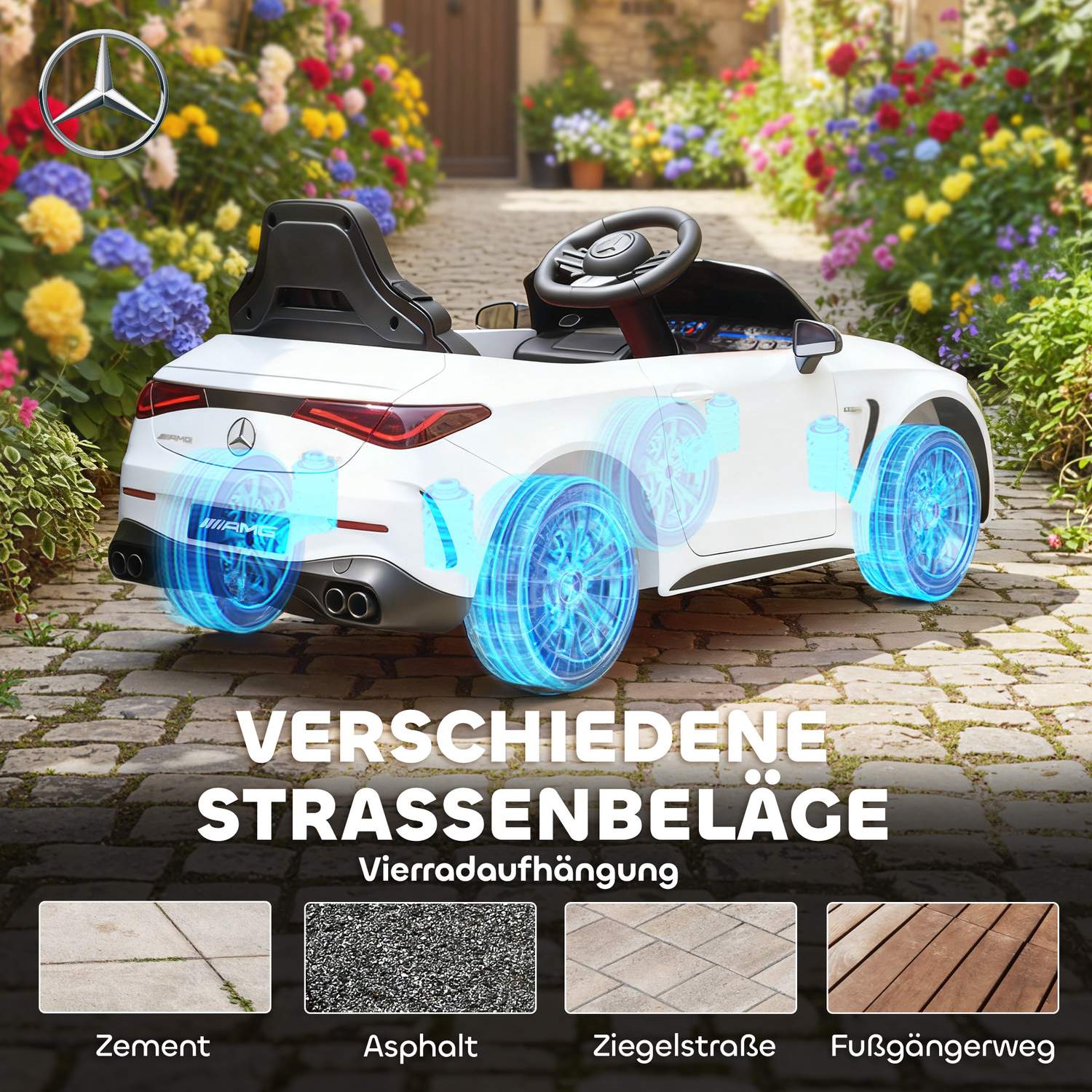 Elbil för barn, Mercedes Design, 12V, Fjärrkontroll, LED, Vit