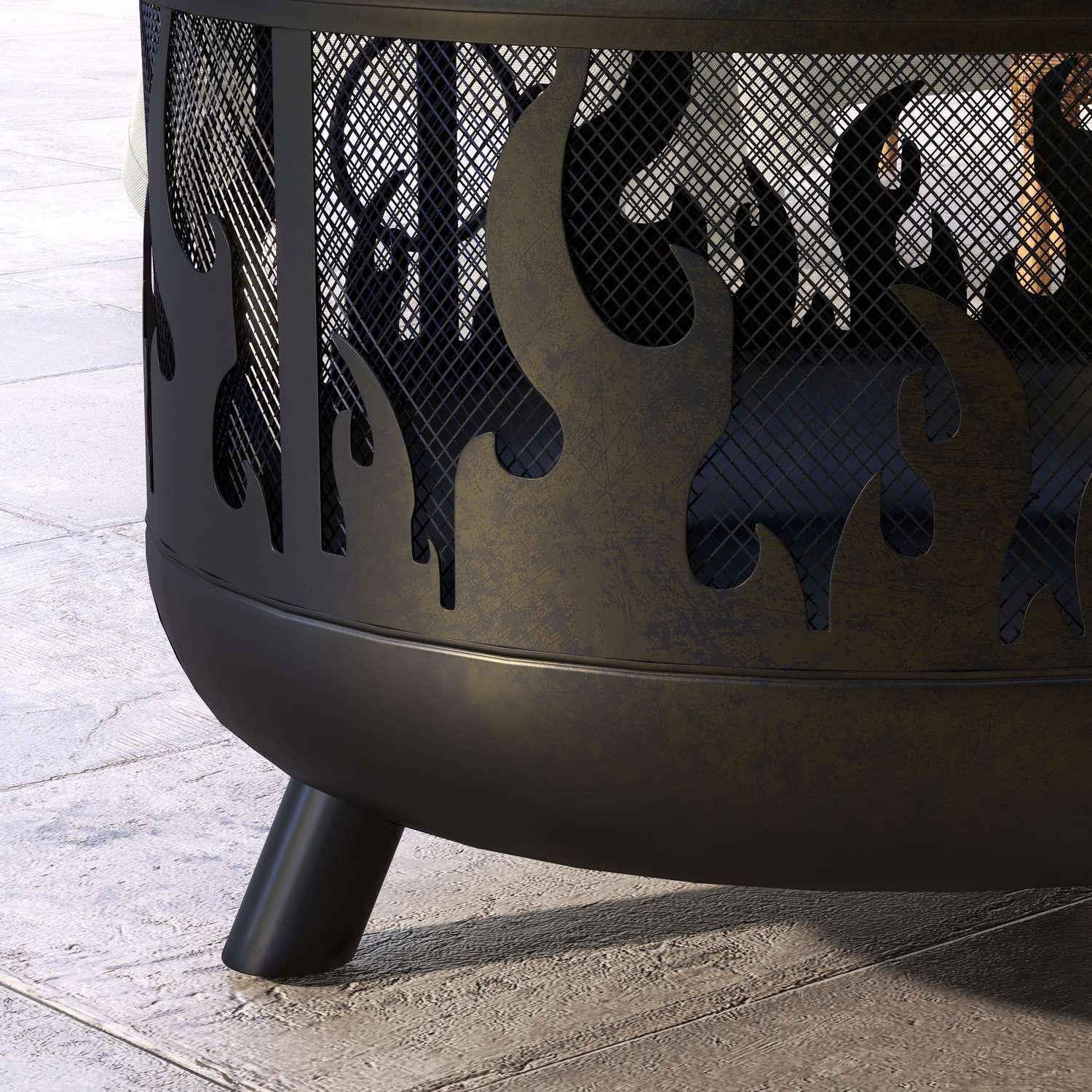 Eldskål med gnistskydd & grill – metall, Ø61cm