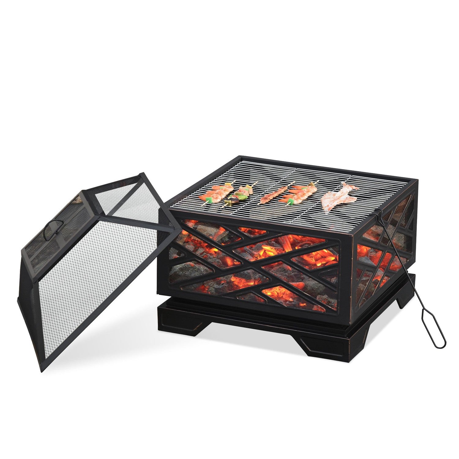 Metal Fire Bowl & BBQ Grill med gnistskydd, 66cm