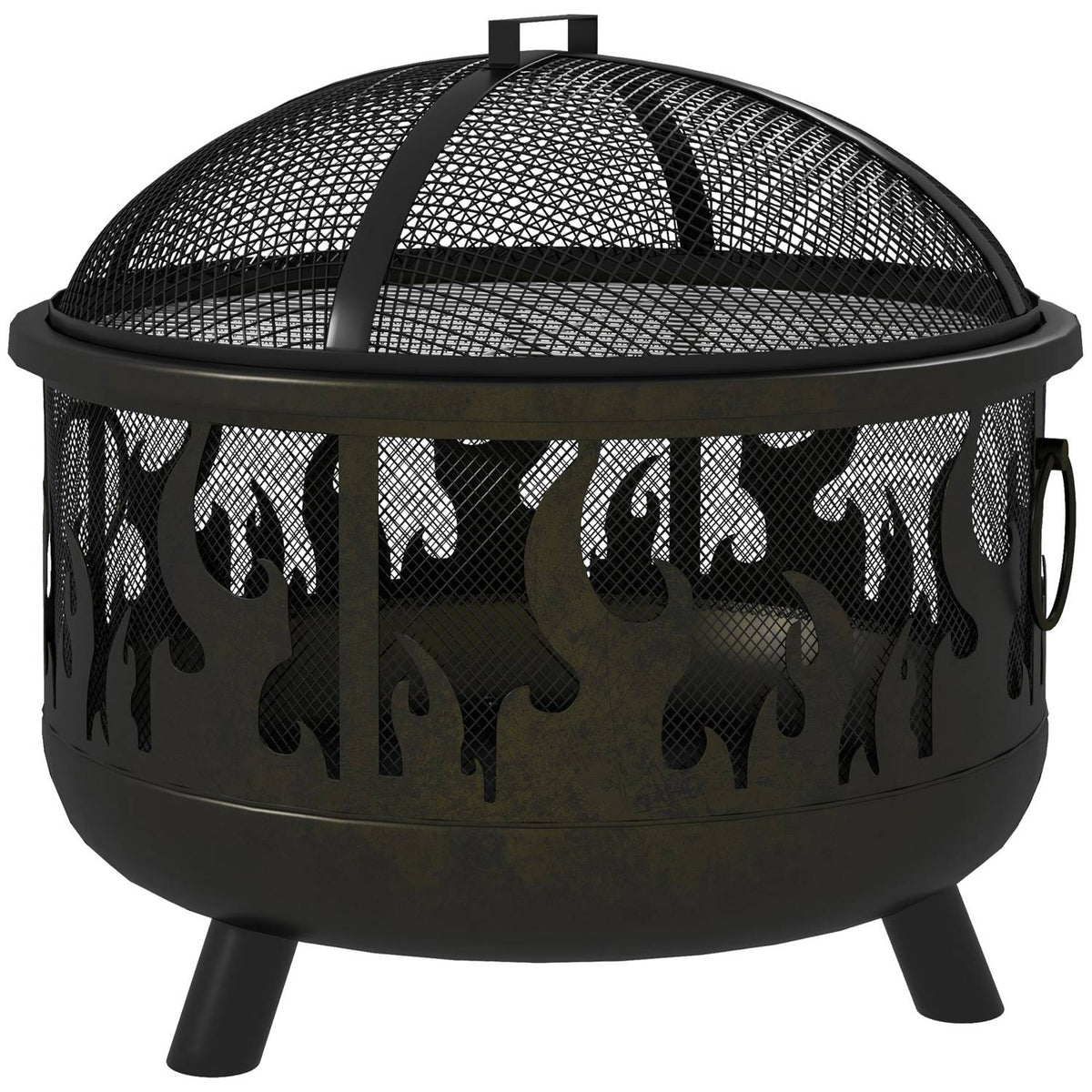 Bålpanne med gnistbeskyttelse & grill – metall, Ø61cm