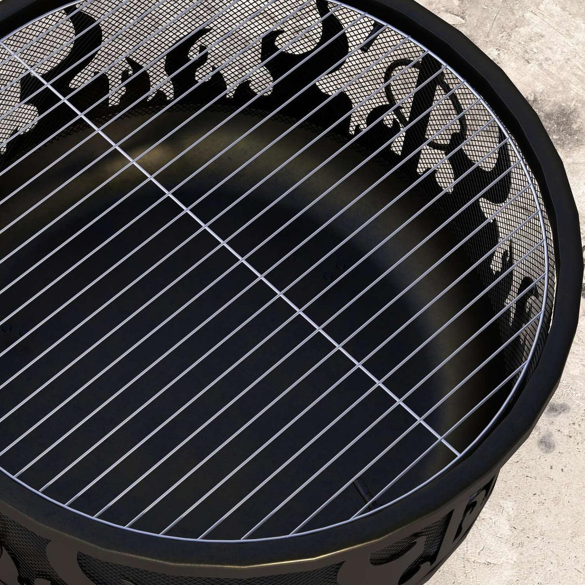 Bålpanne med gnistbeskyttelse & grill – metall, Ø61cm