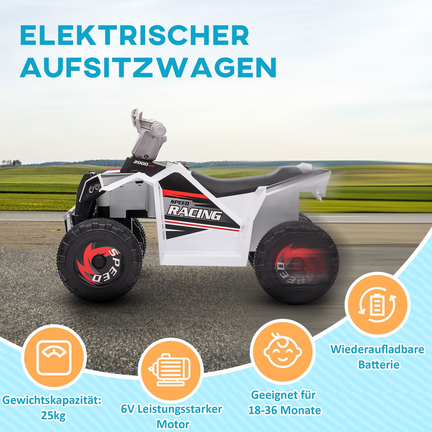 Electric Kids Quad – 6V, 2,5 km/h, 1,5–3 år, vit