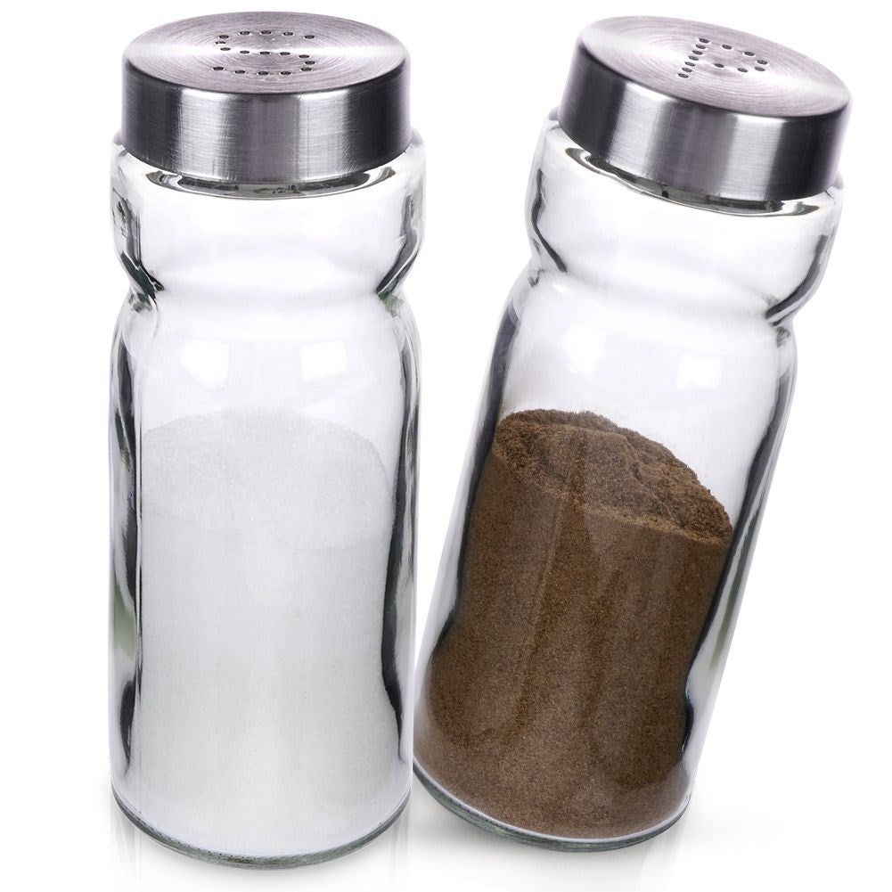 Elegant set för salt & peppar i glas och rostfritt stål