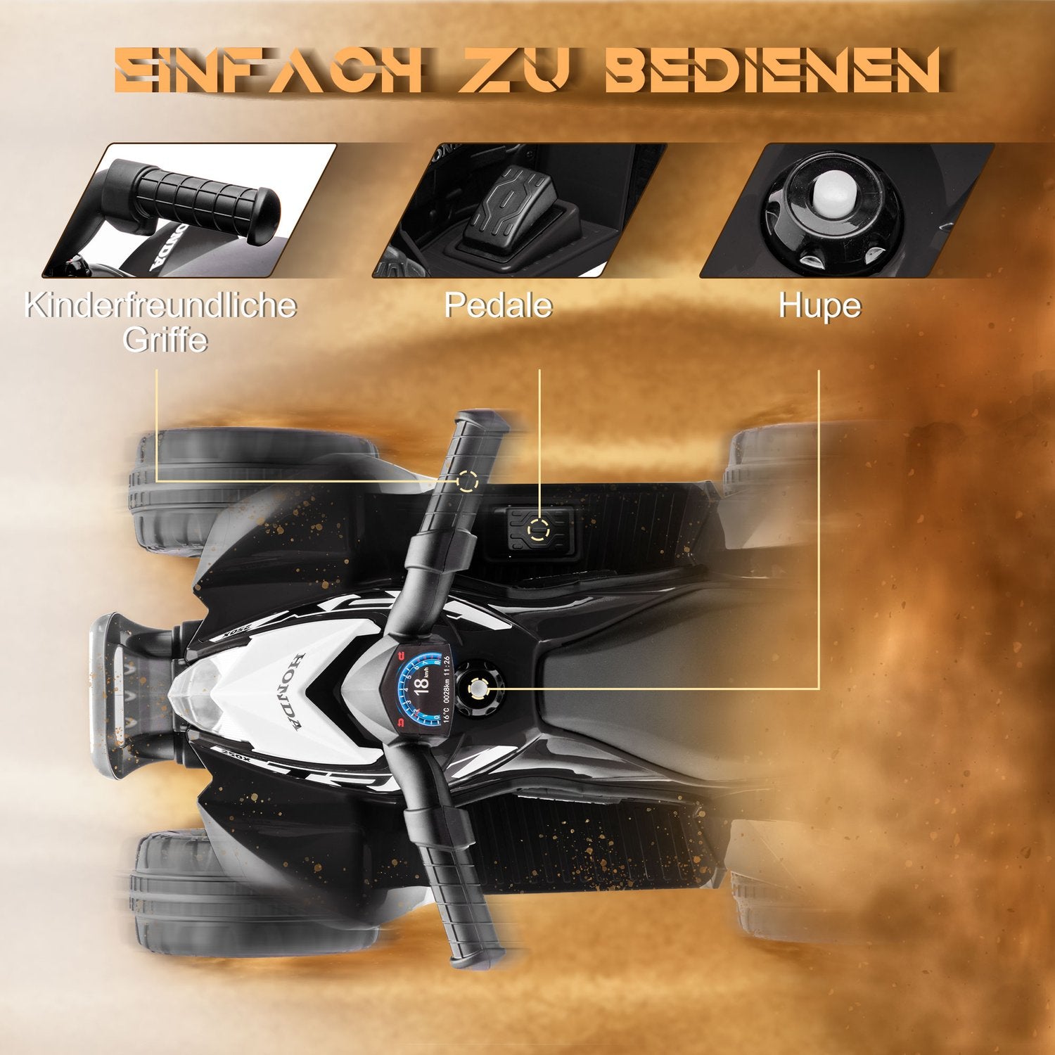 Elektrisk ATV för barn med LED-lampor och horn, svart