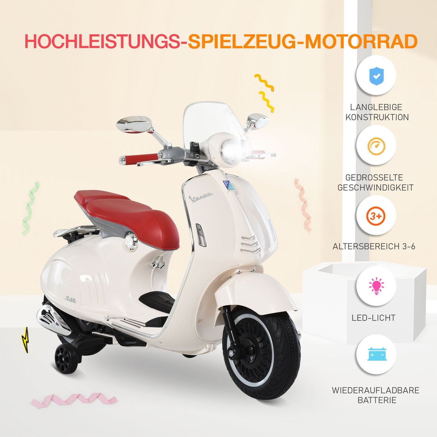 Elektrisk barnmotorcykel med MP3 och lampor, 3-6 år