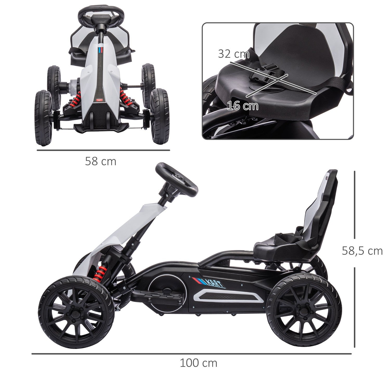 Elektrisk Drift Go-Kart för barn, 12V, 3-8 år, Vit