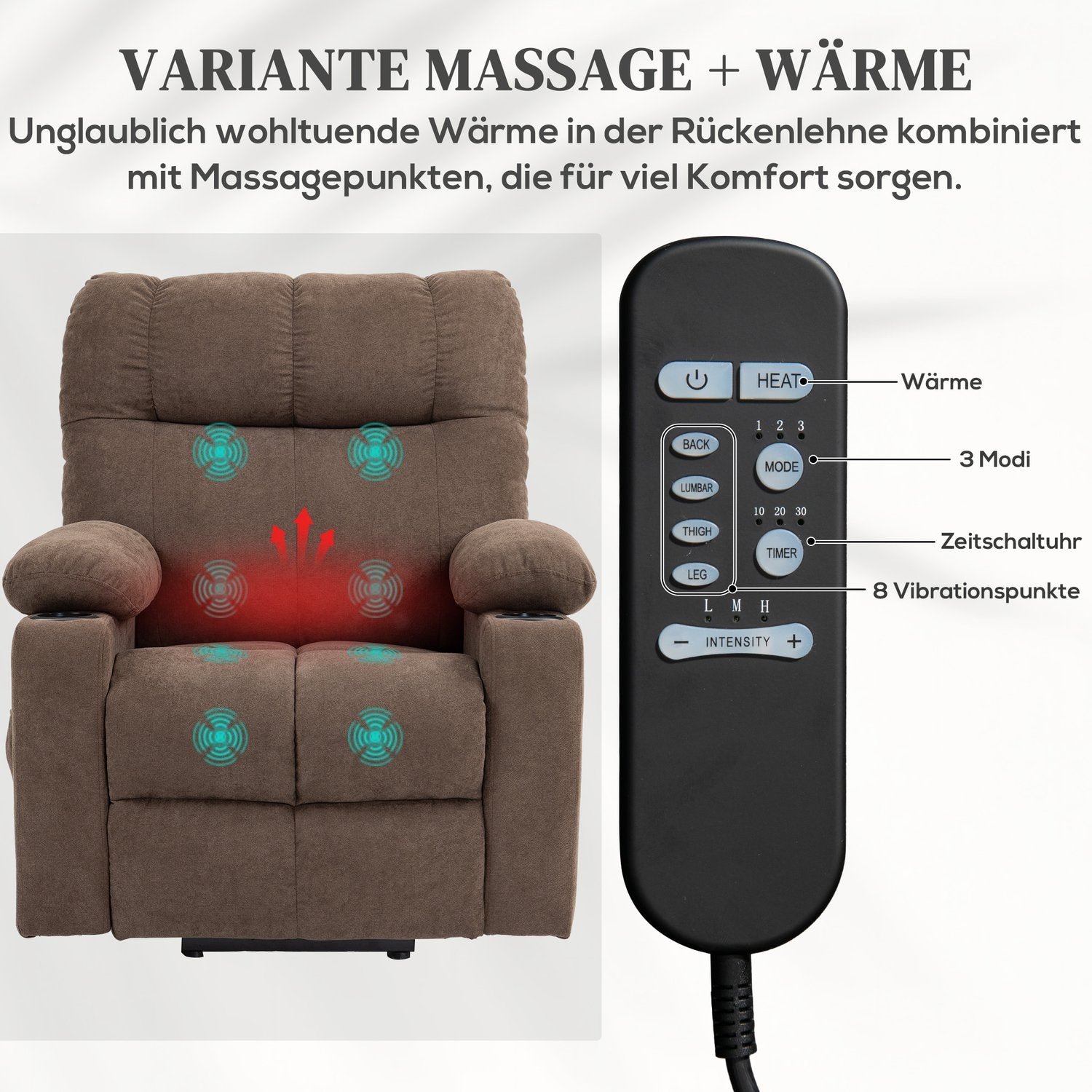 Elektrisk vilstol med värme, massage och lyfthjälp