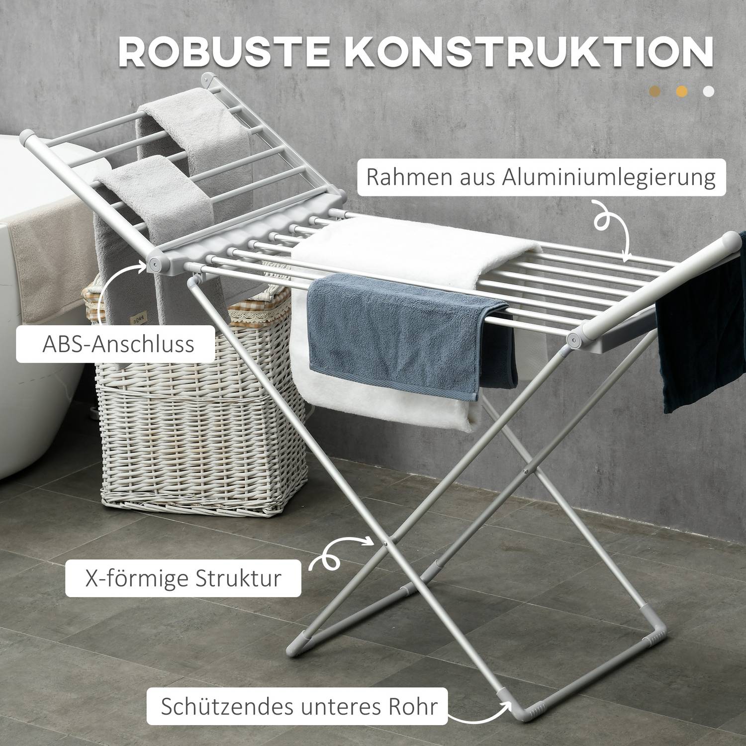 Uppvärmd hopfällbar klädluftare – justerbar temperatur, aluminium