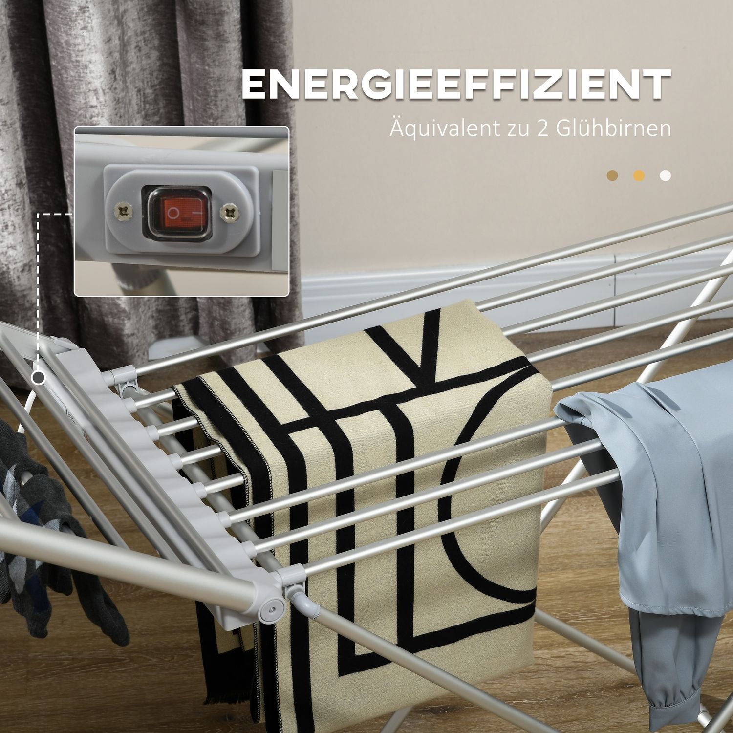 Uppvärmd hopfällbar klädluftare – justerbar temperatur, aluminium