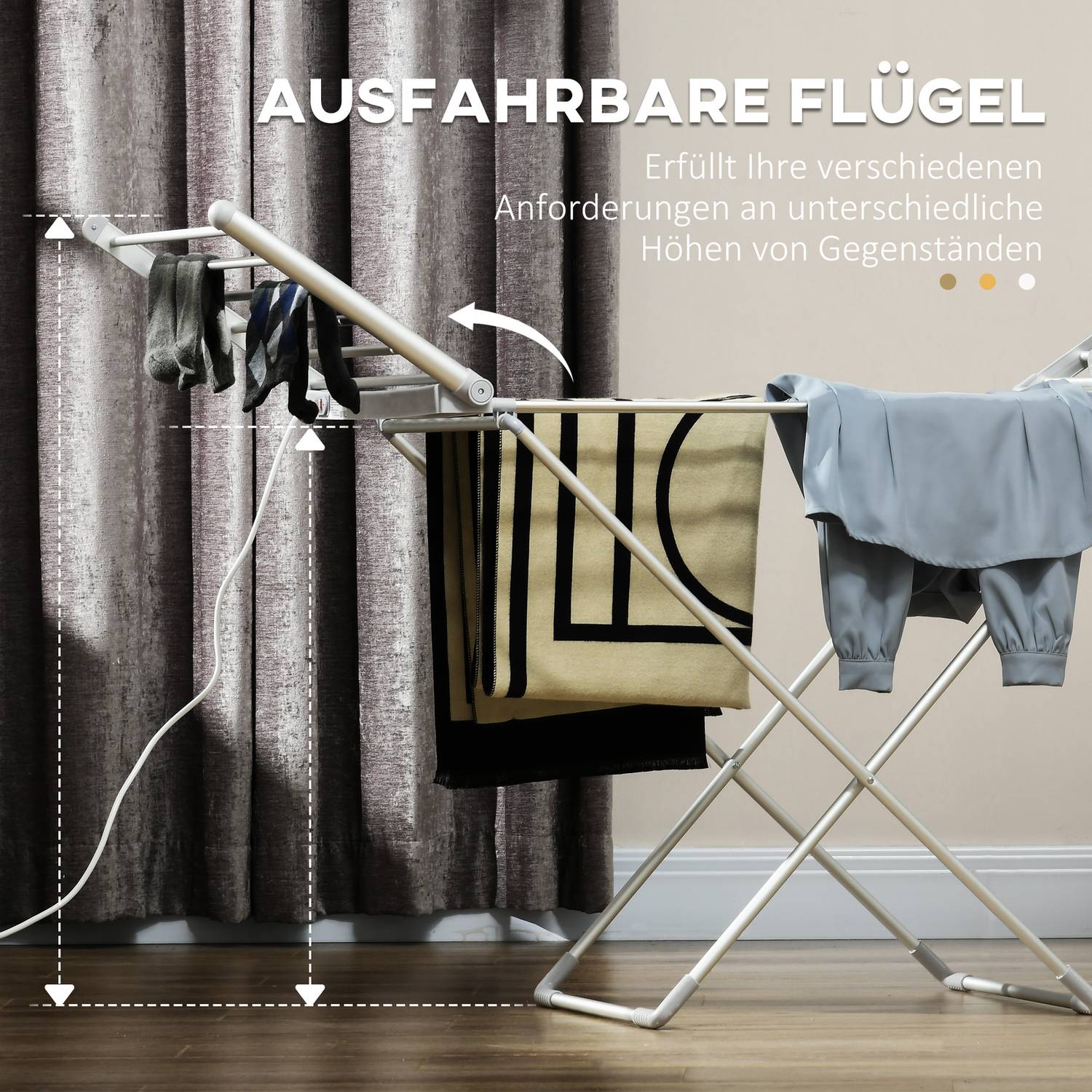 Uppvärmd hopfällbar klädluftare – justerbar temperatur, aluminium
