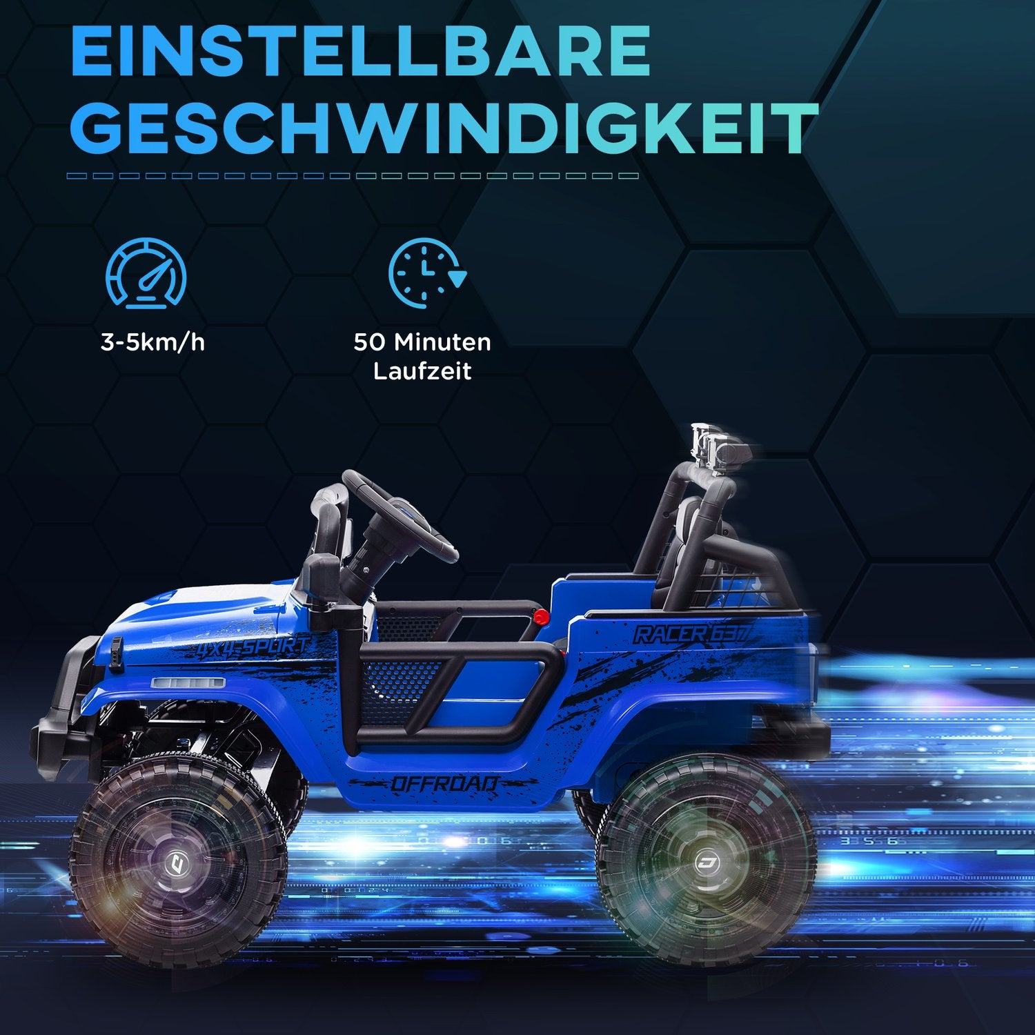 Elbil för barn, 12V terräng med musik, blå