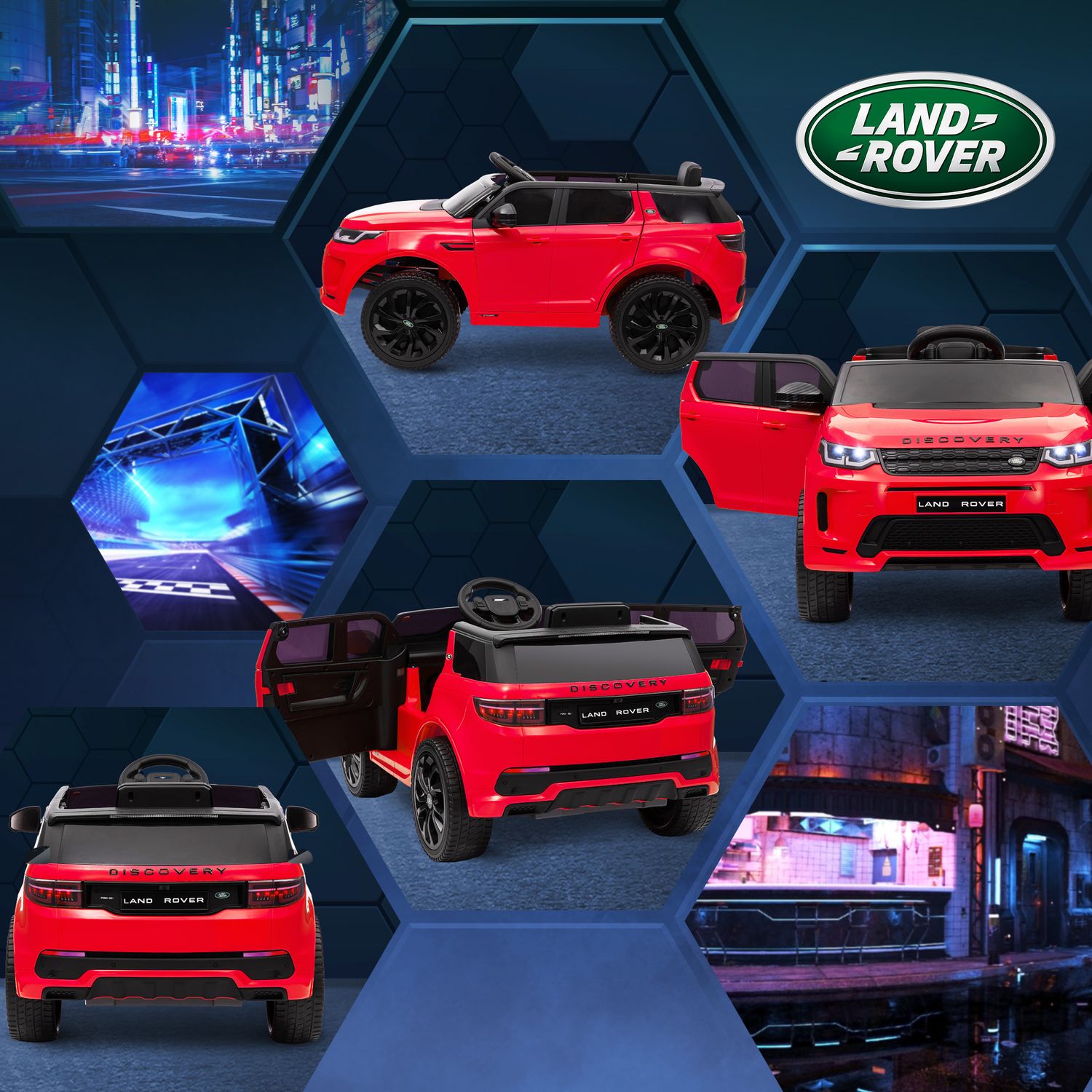 Elektrisk barnbil 12V med fjärrkontroll, LED-lampor, röd
