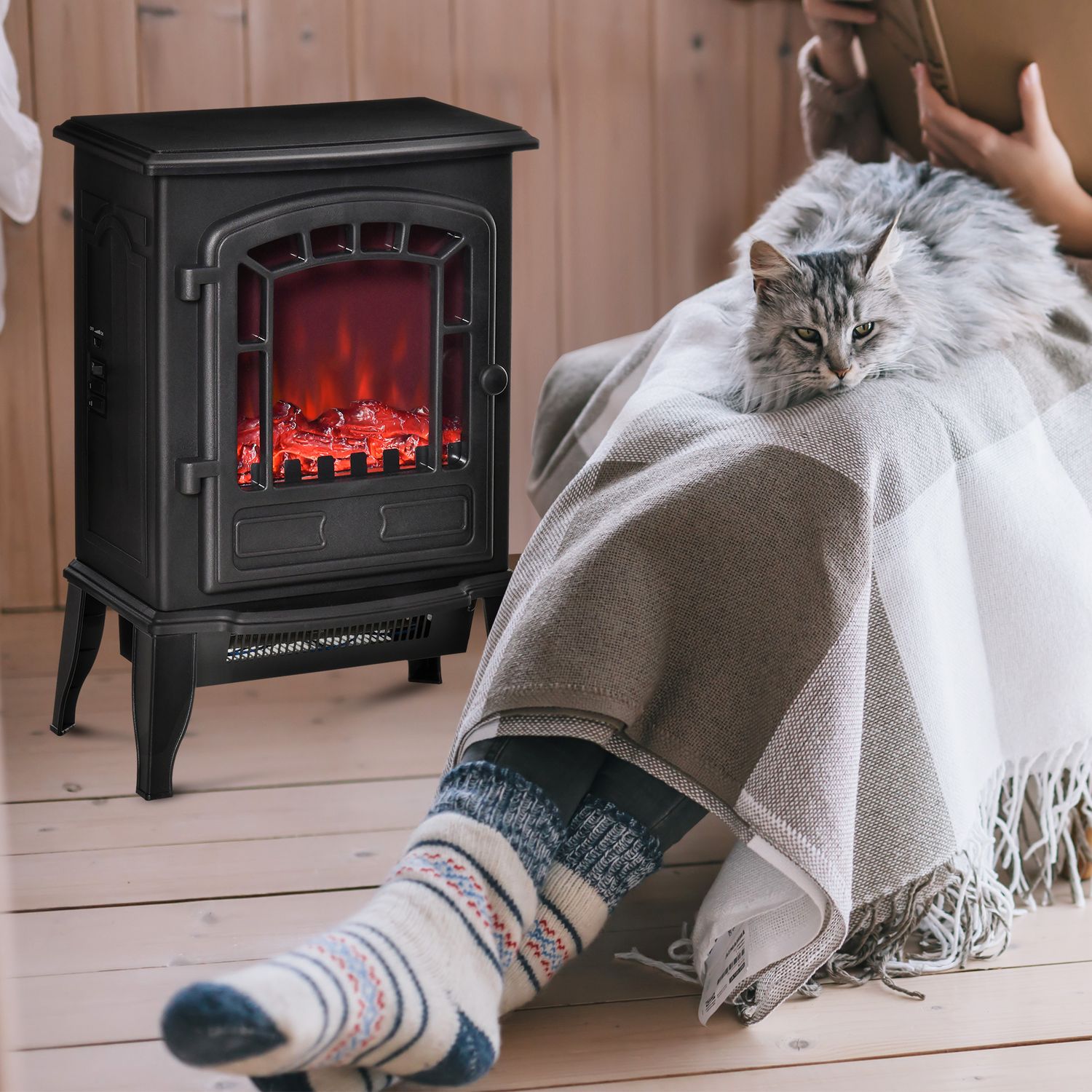 Elektrisk eldstadsvärmare, 2 värmeinställningar, 20-25m² täckning