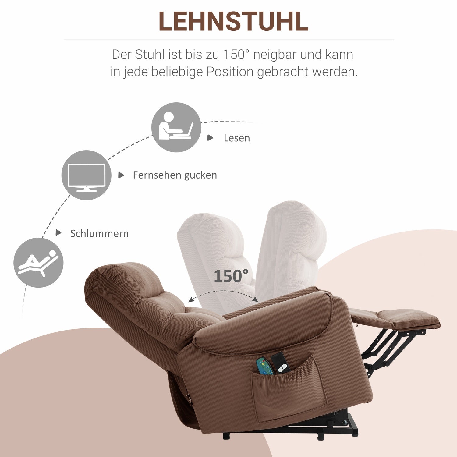 Elektrisk fåtölj med massage, värme och fjärrkontroll