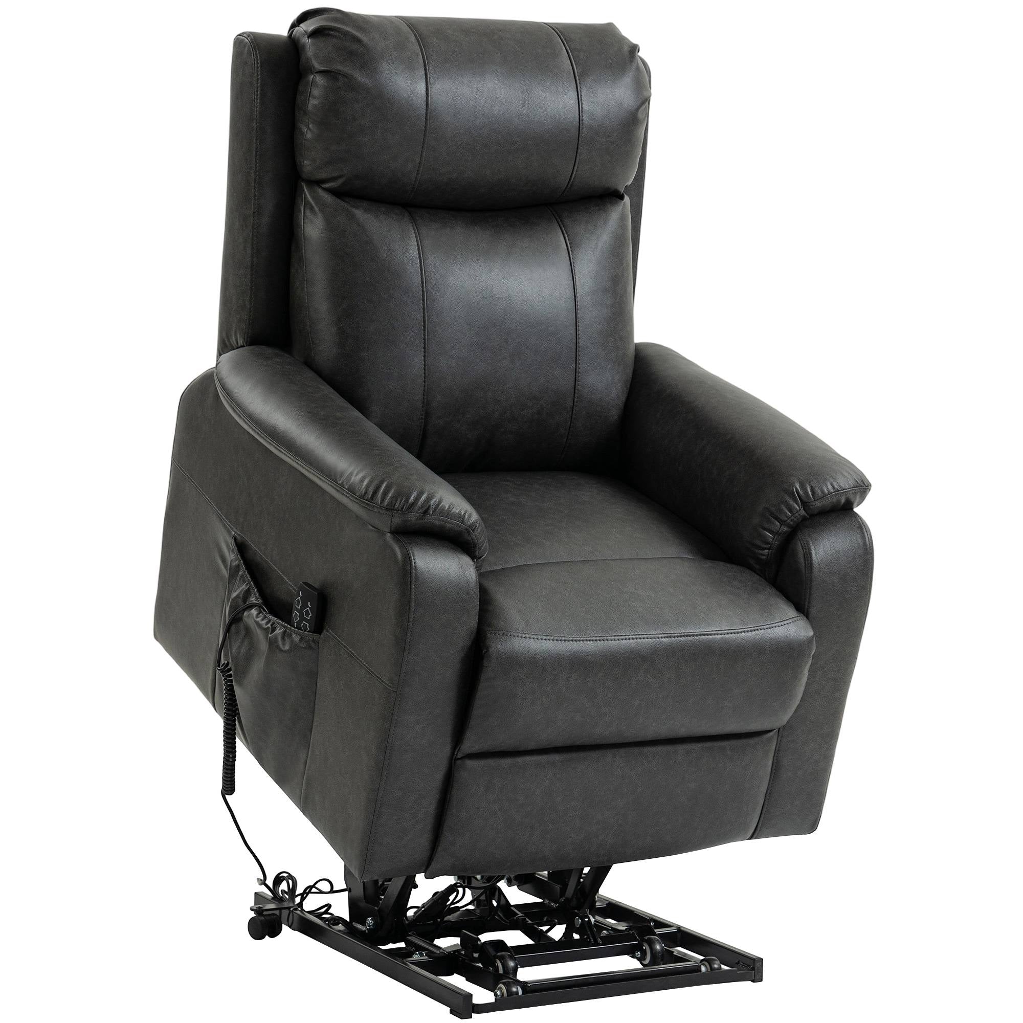 Elektrisk fåtölj, svart konstläder, dubbelmotor